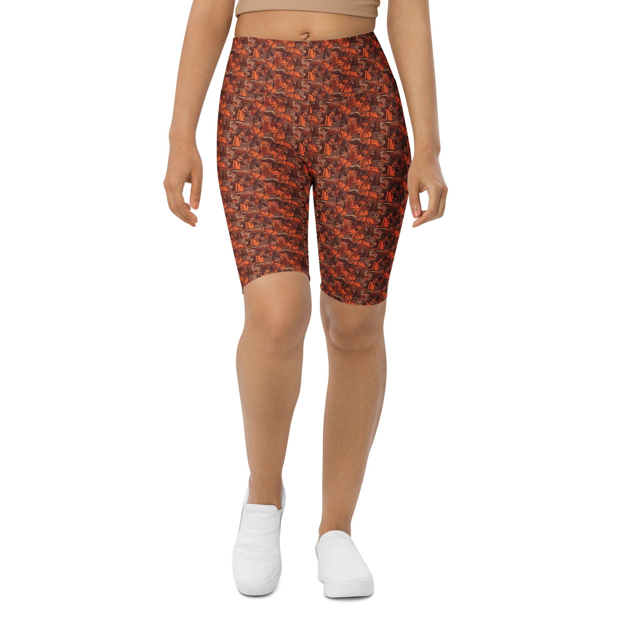 Women's broken desert landscape bike shorts front view