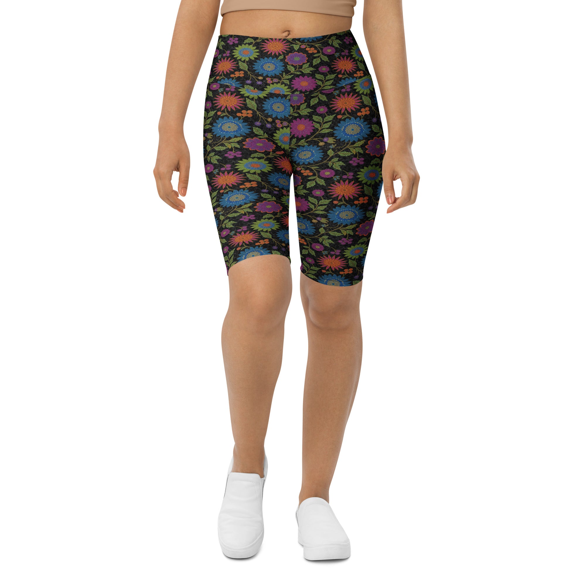 Rainbow Paillette Botanical Bike Shorts | GearBunch