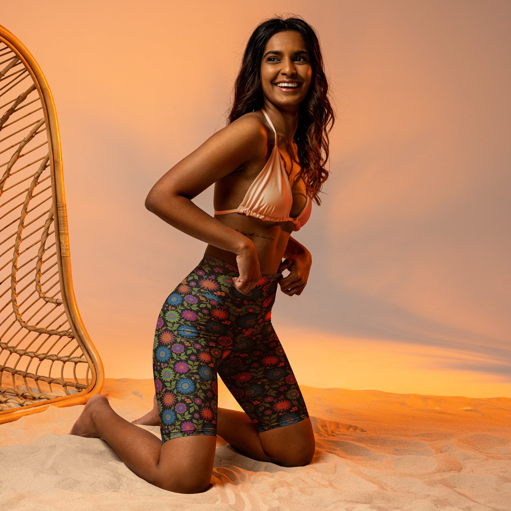 Rainbow Paillette Botanical Bike Shorts | GearBunch