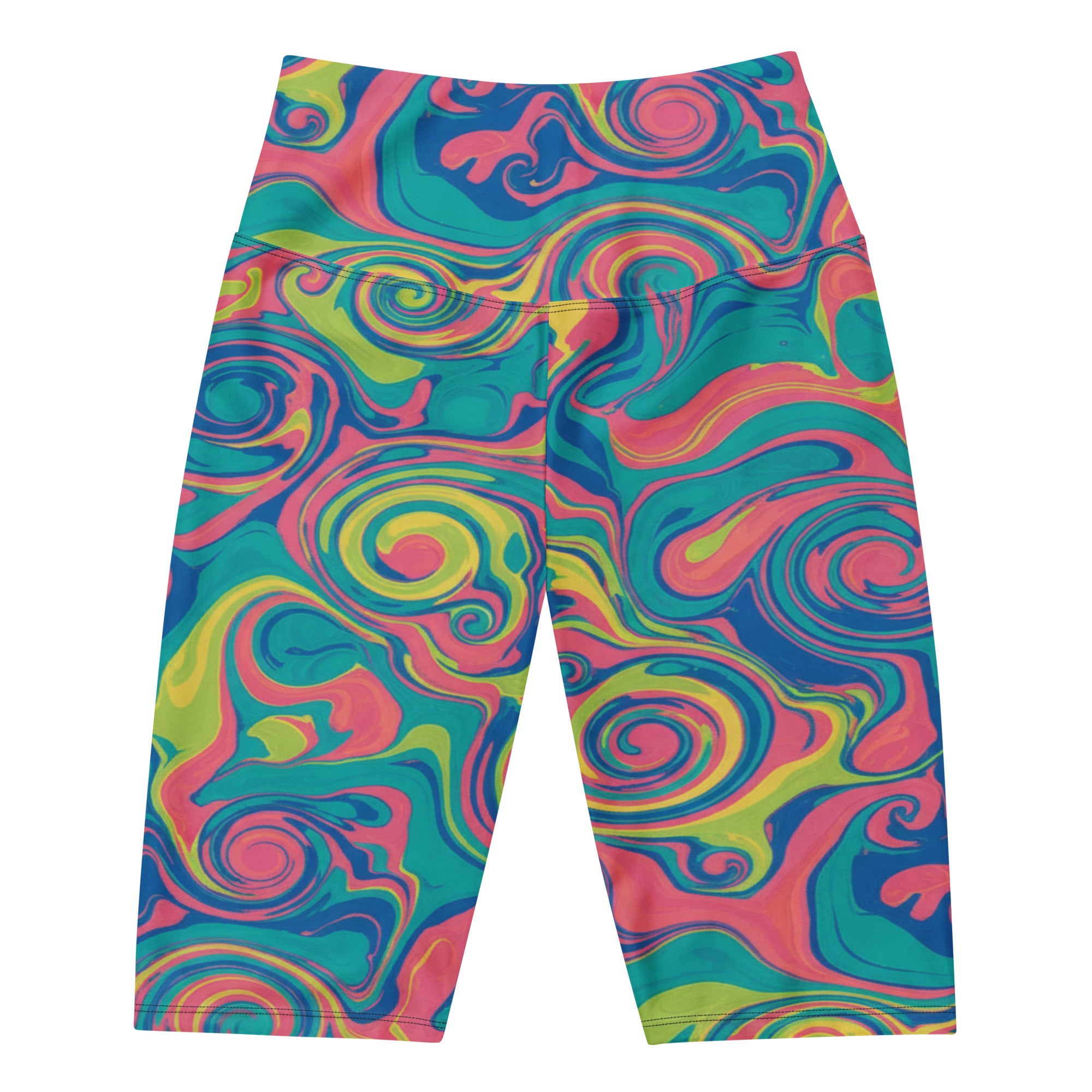 Women's liquid marble tropical paradise bike shorts front view