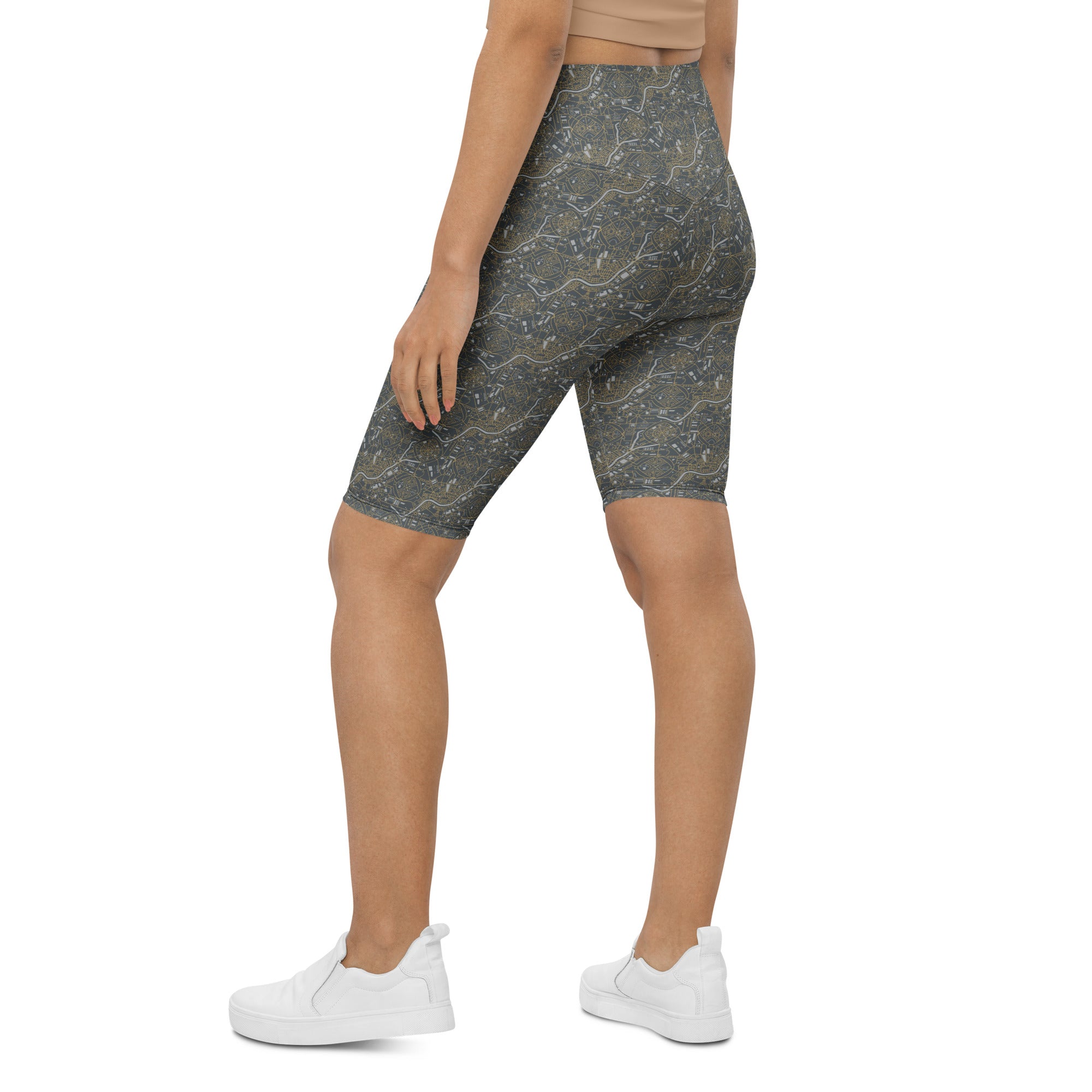 Paris Map Grey Gold Bike Shorts | GearBunch