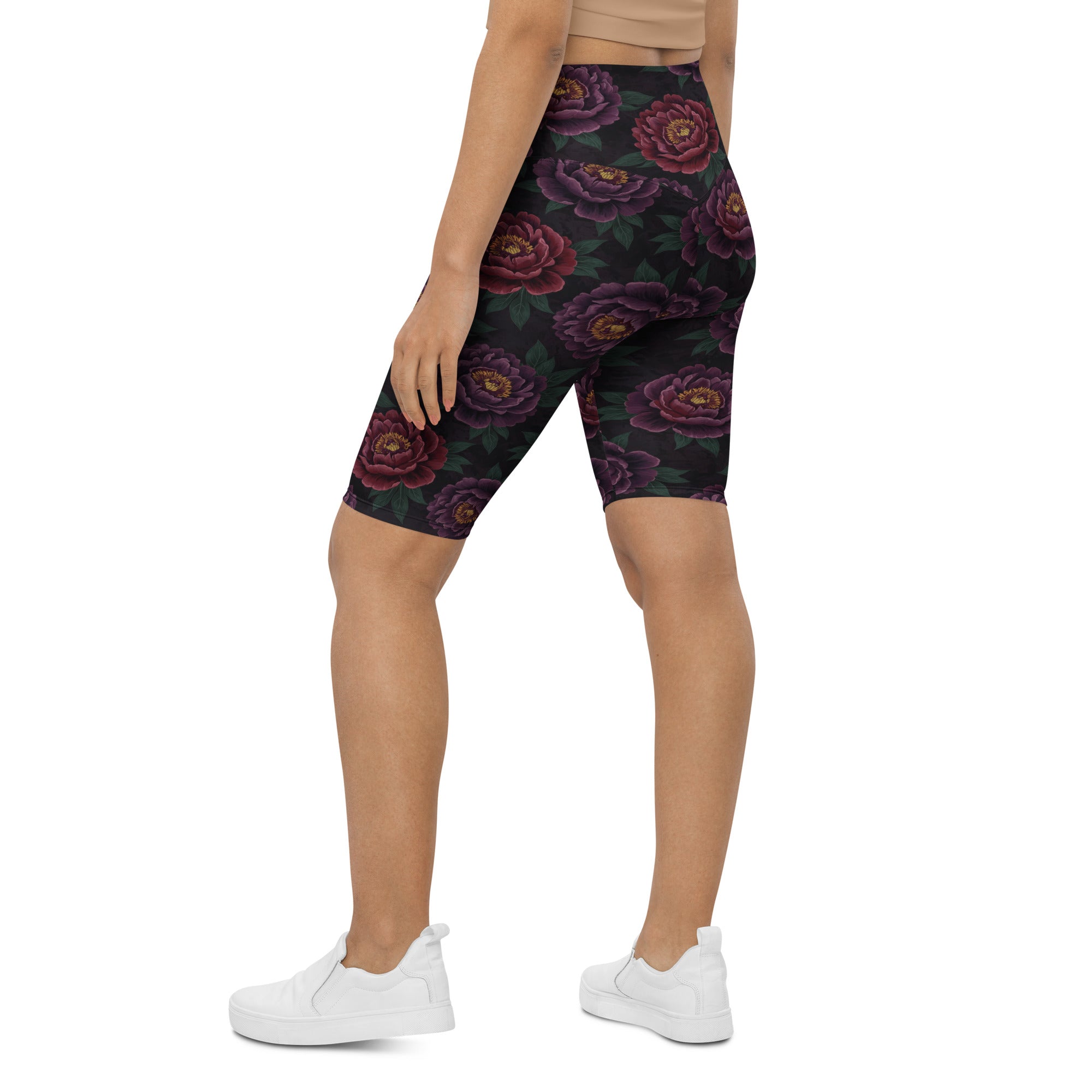 Dark Moody Peonies Bike Shorts | GearBunch
