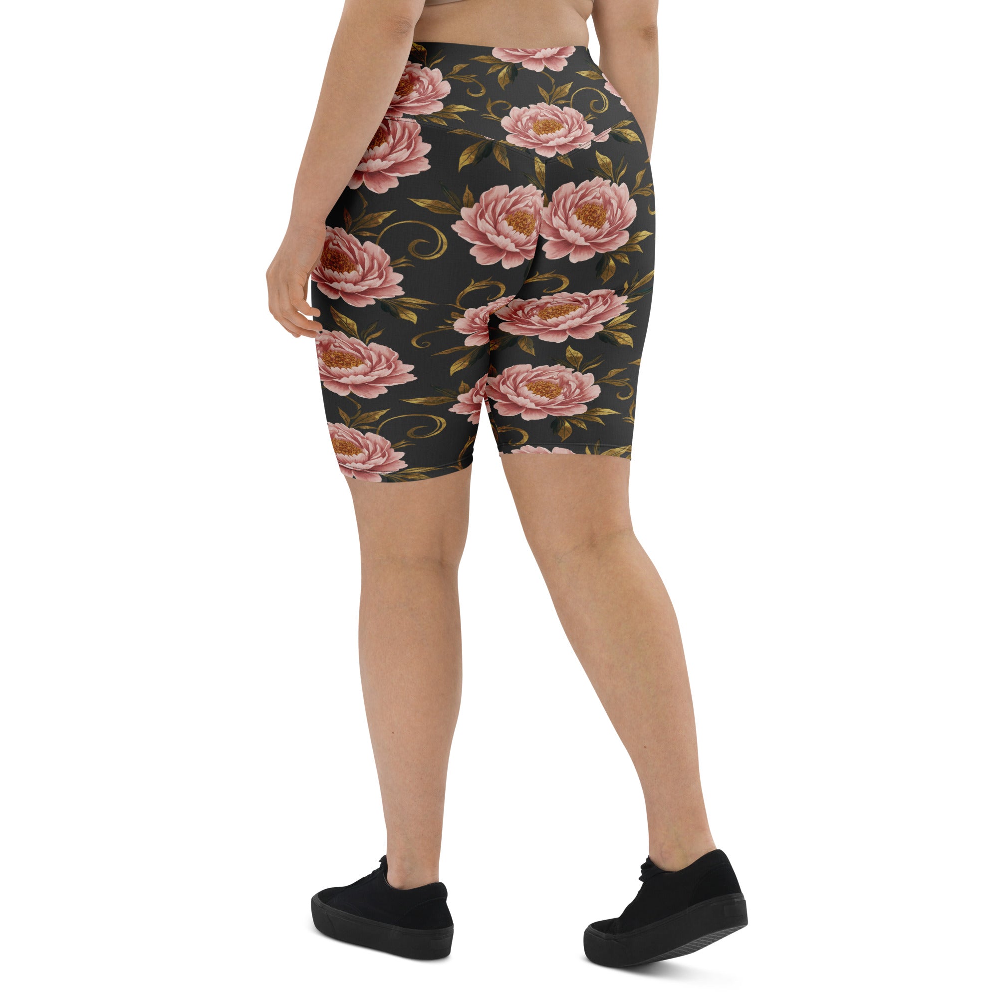 Blush Peonies and Gold Bike Shorts | GearBunch