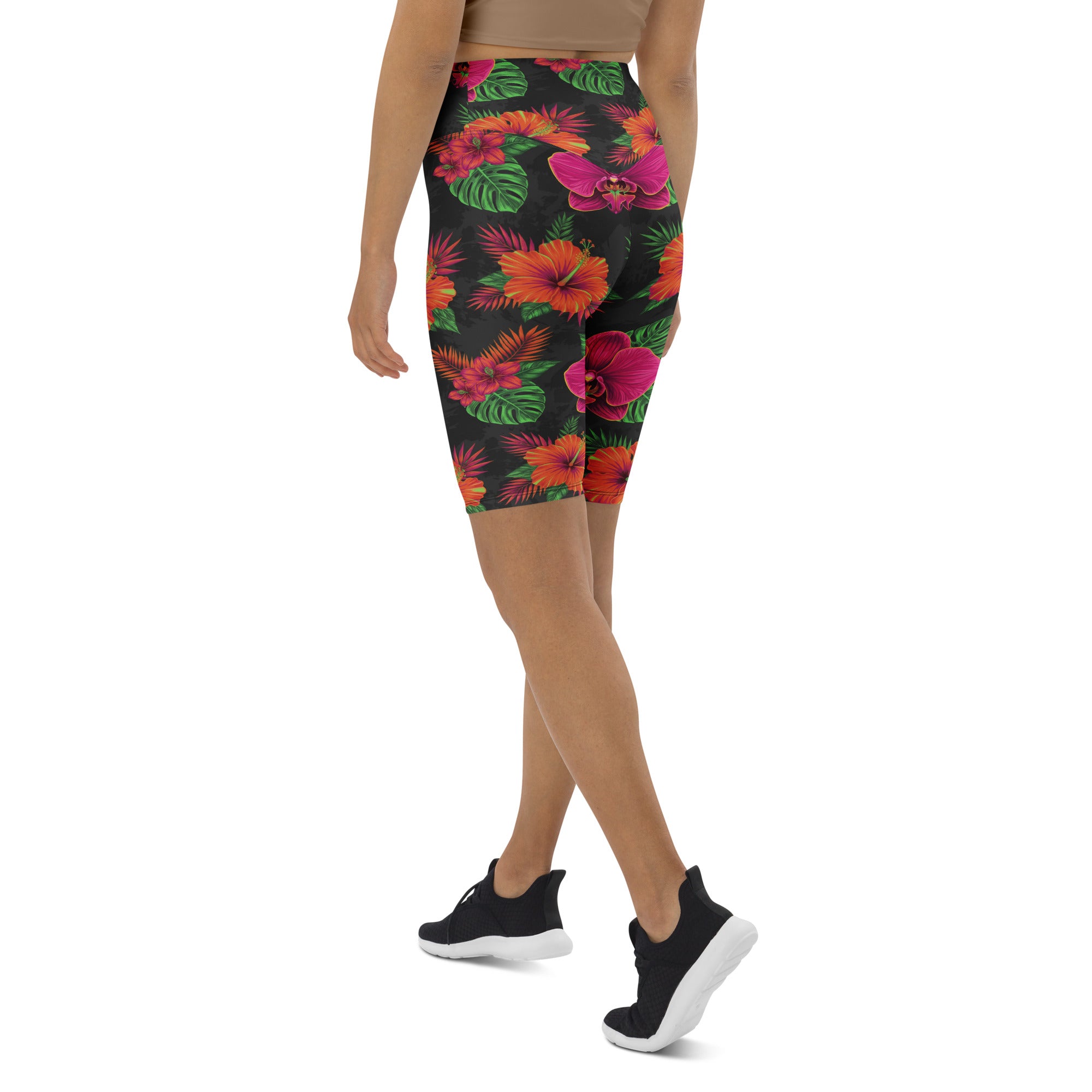Neon Tropical Flowers Bike Shorts | GearBunch