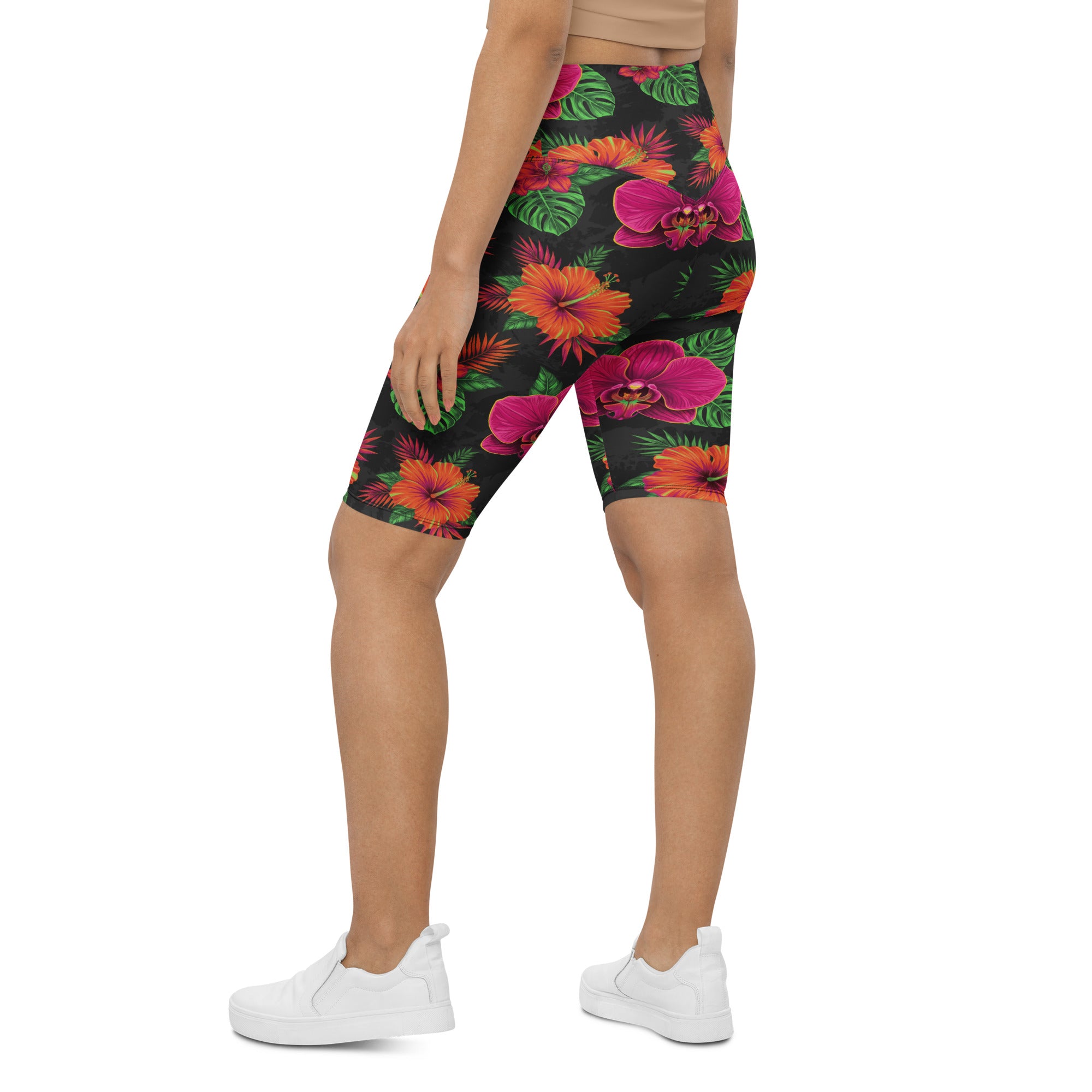Neon Tropical Flowers Bike Shorts | GearBunch