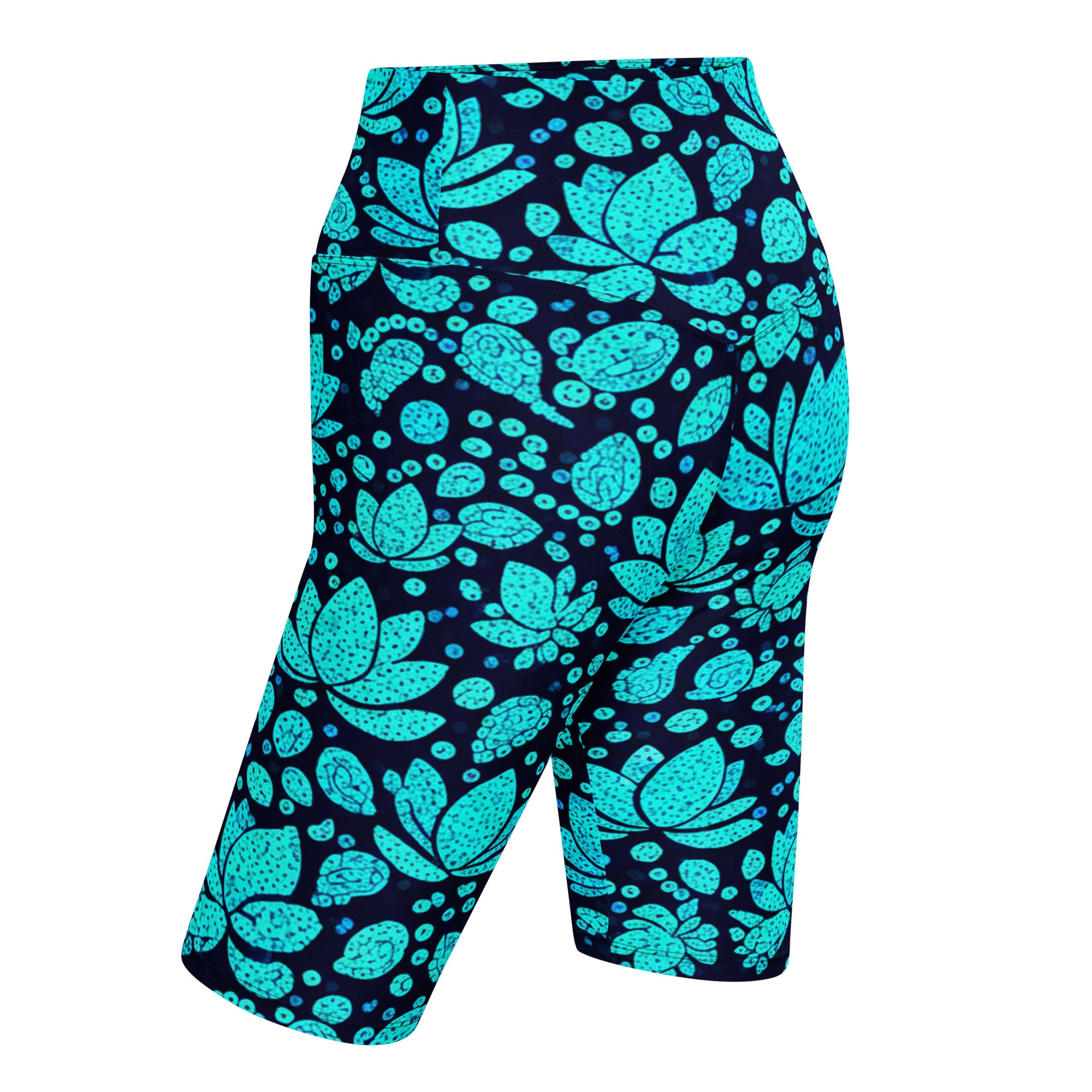 Teal Paillette Lotus Bike Shorts | GearBunch