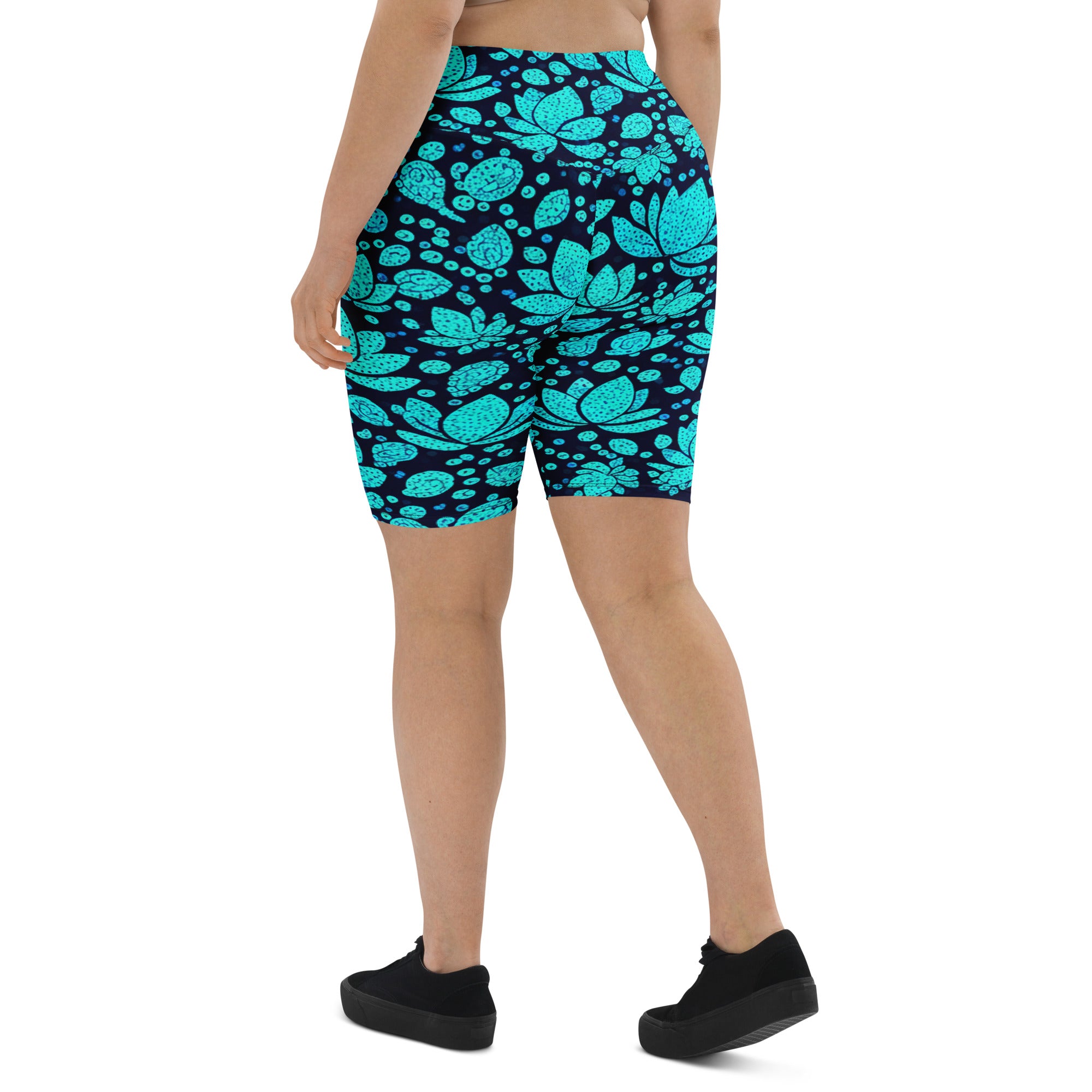 Teal Paillette Lotus Bike Shorts | GearBunch