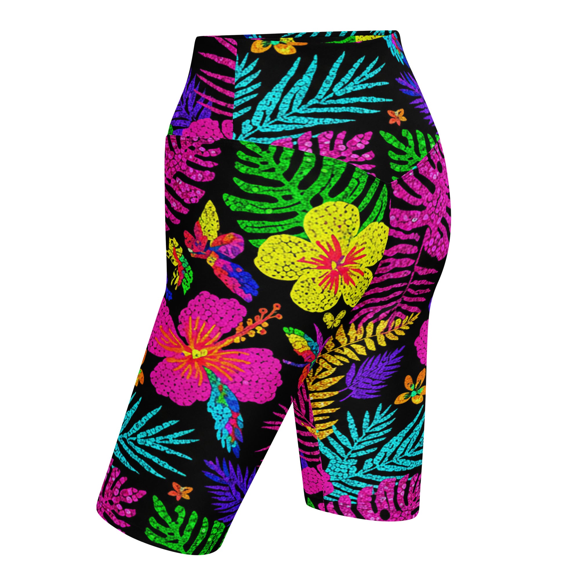 Rainbow Paillette Tropical Bike Shorts | GearBunch