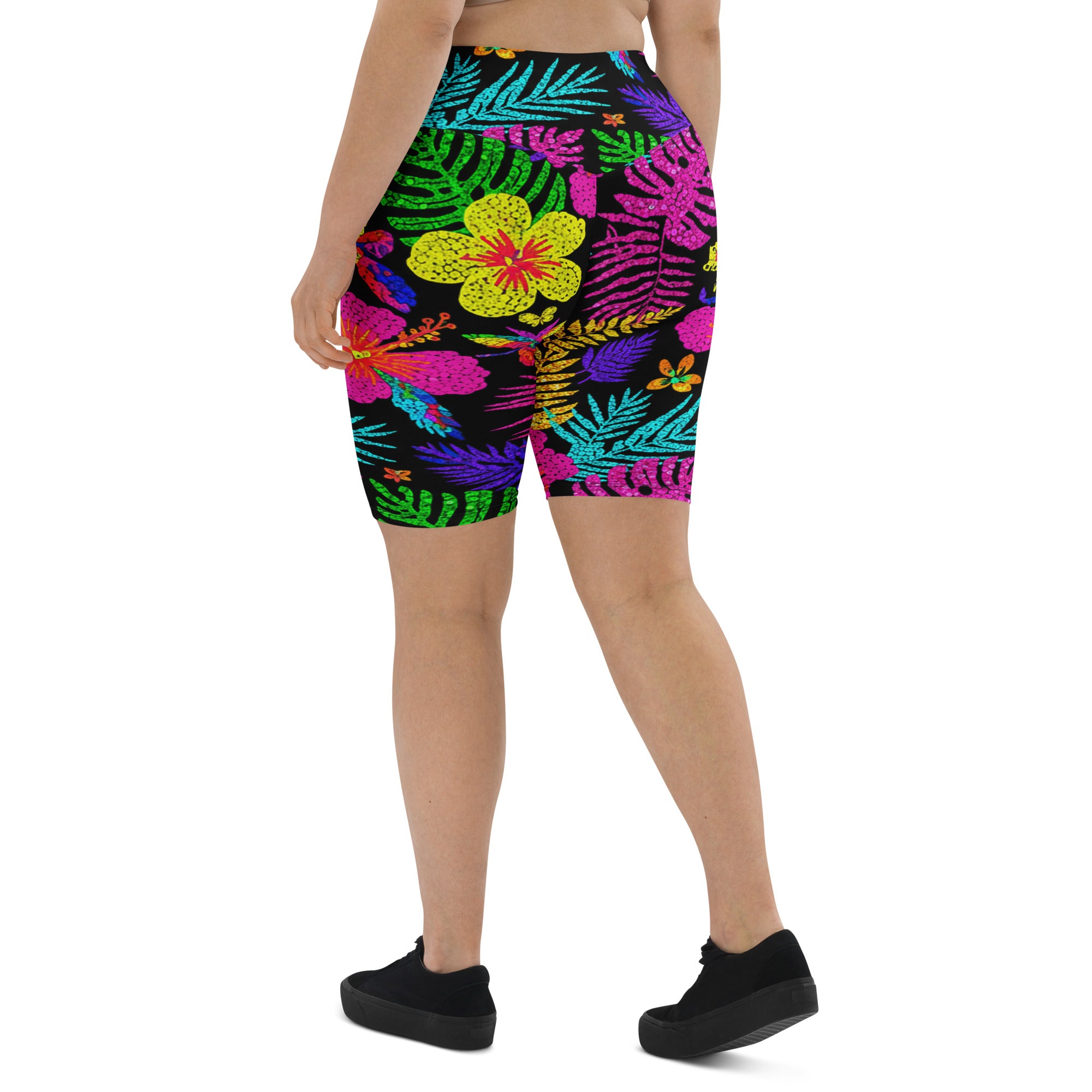 Rainbow Paillette Tropical Bike Shorts | GearBunch