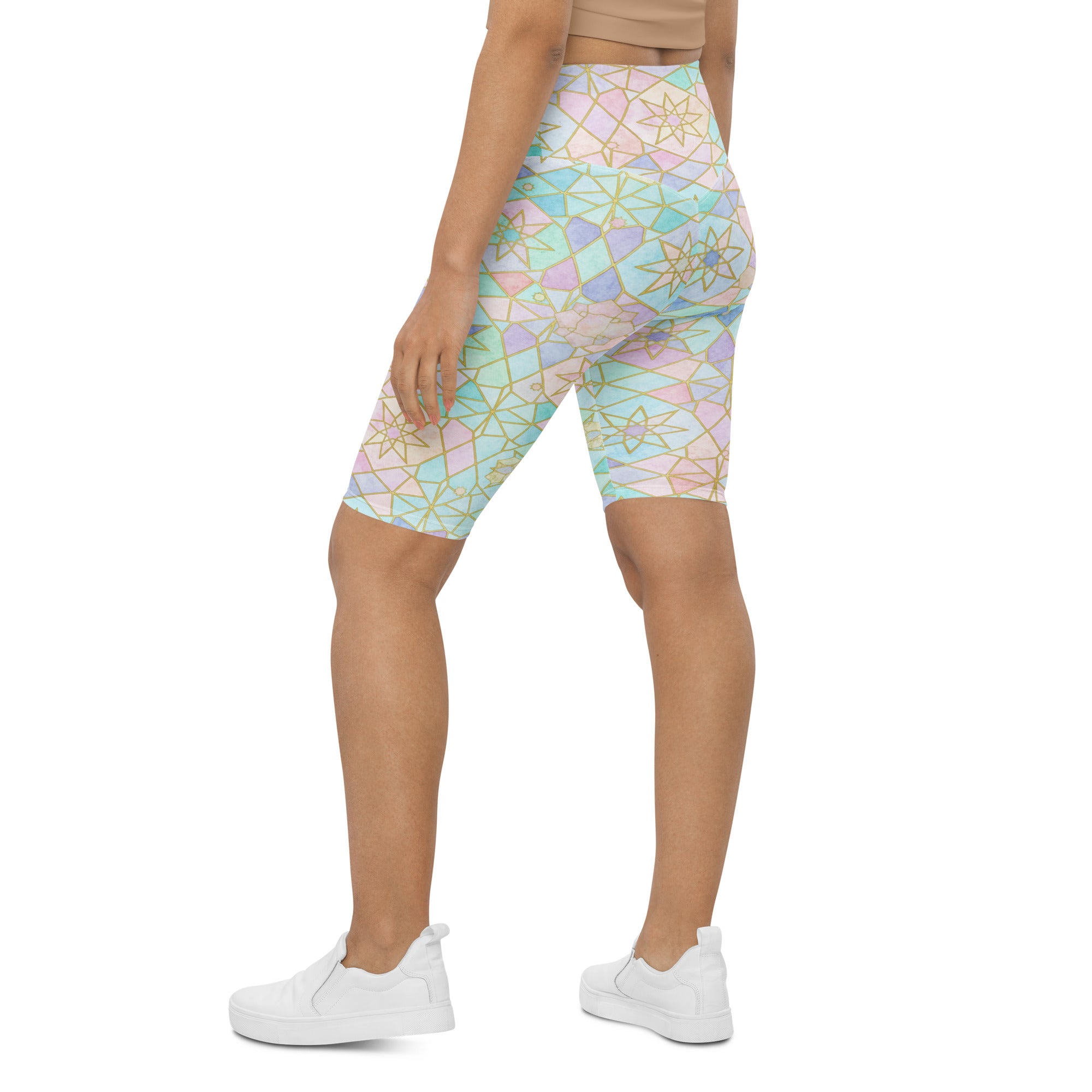 Arabic Watercolour Pastel Rainbow Bike Shorts | GearBunch