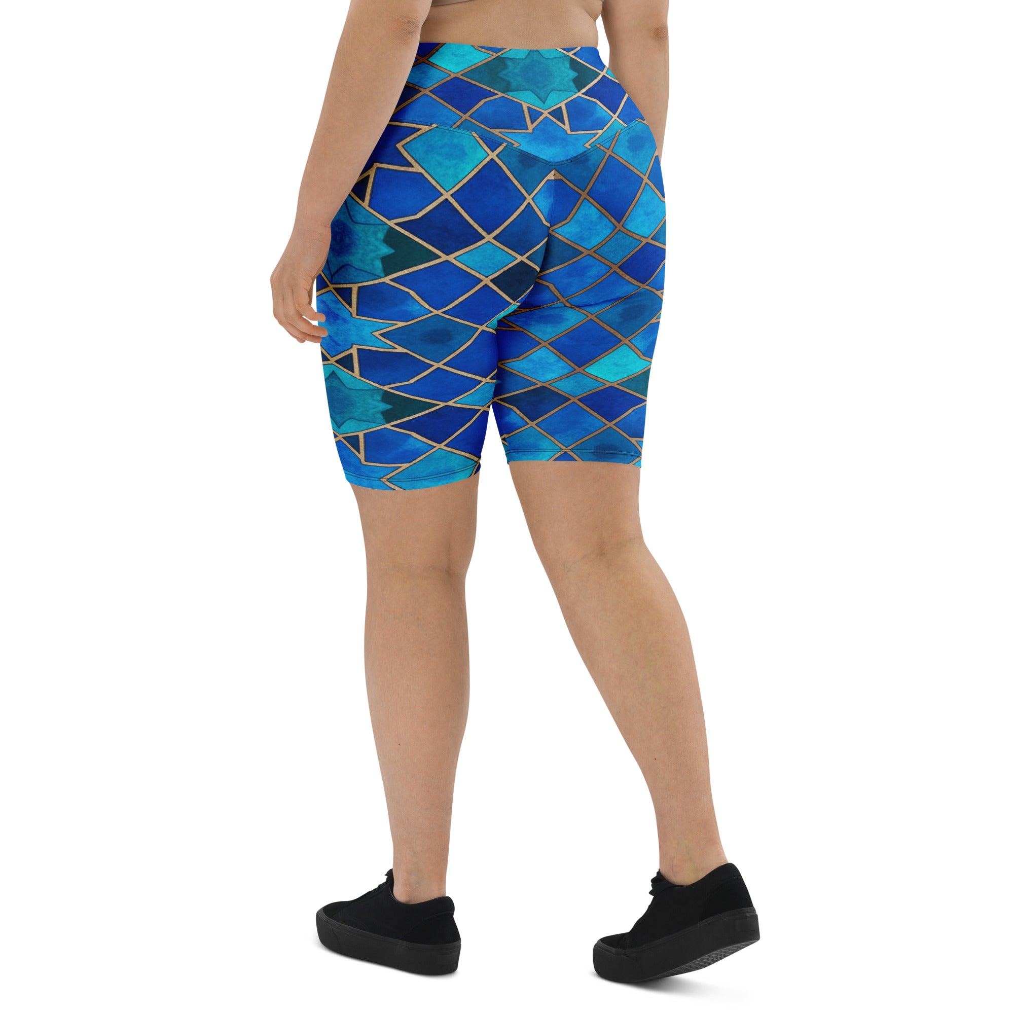 Arabic Watercolour Sapphire Bronze Bike Shorts | GearBunch