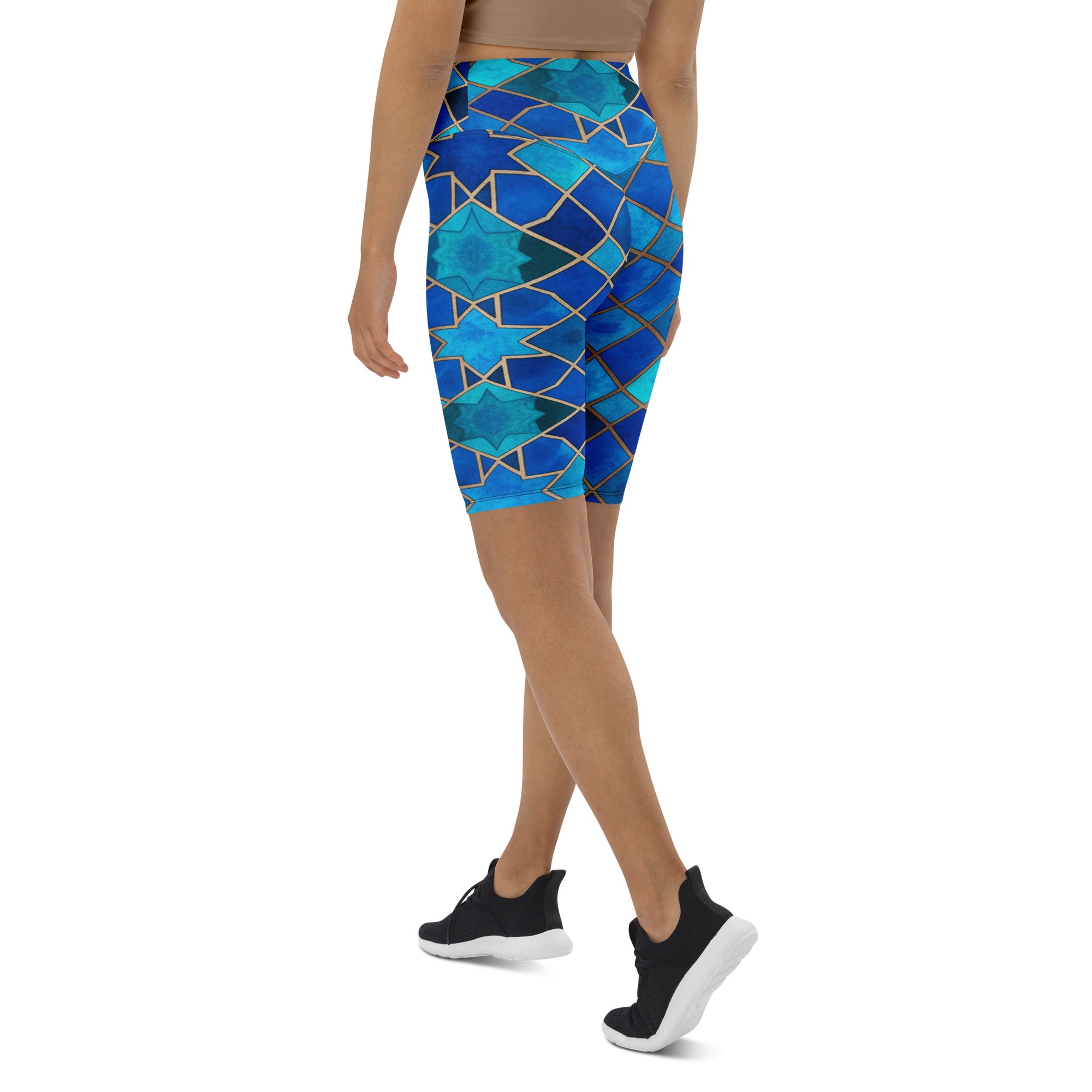 Arabic Watercolour Sapphire Bronze Bike Shorts | GearBunch