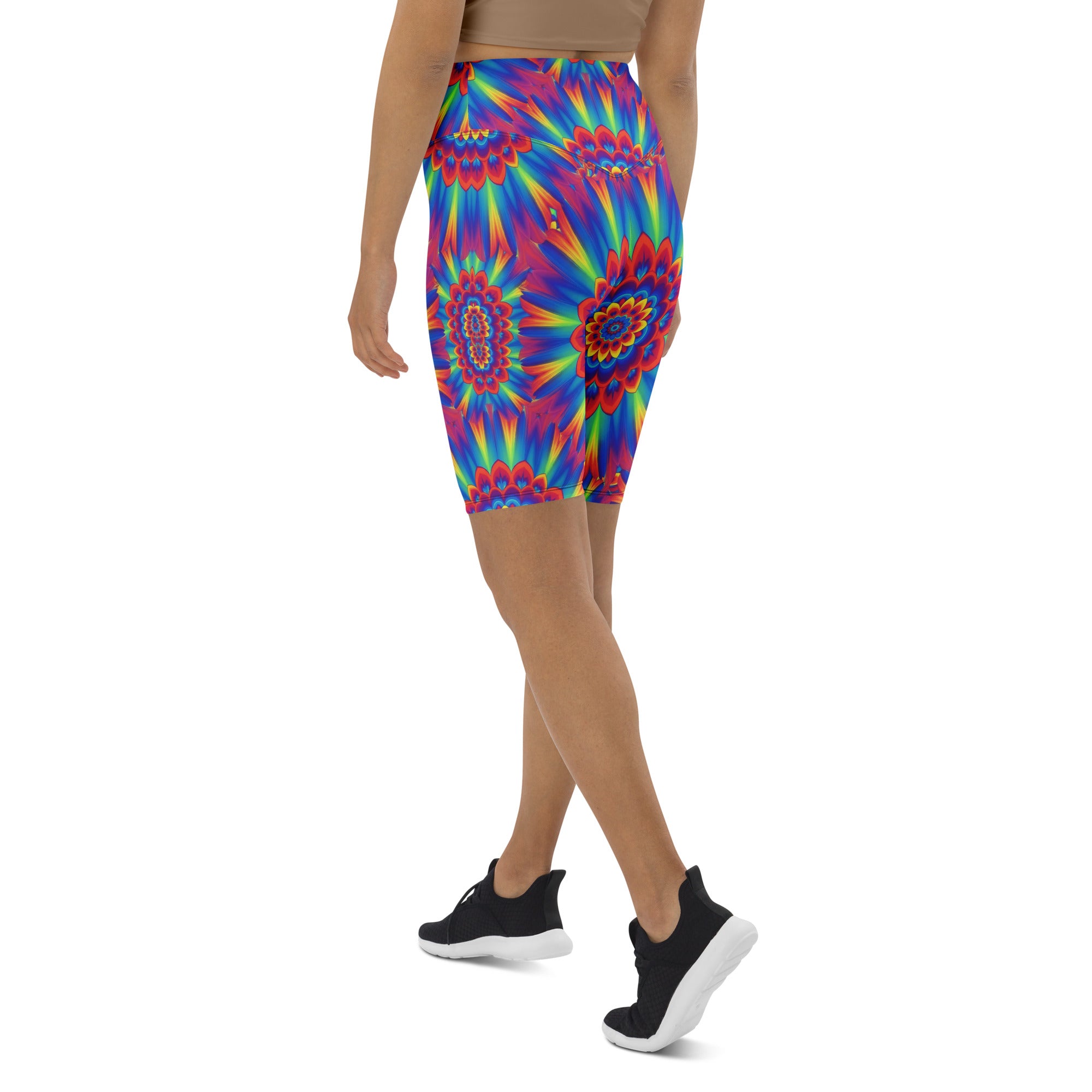 Psychedelic Neon Rainbow Burst Bike Shorts | GearBunch