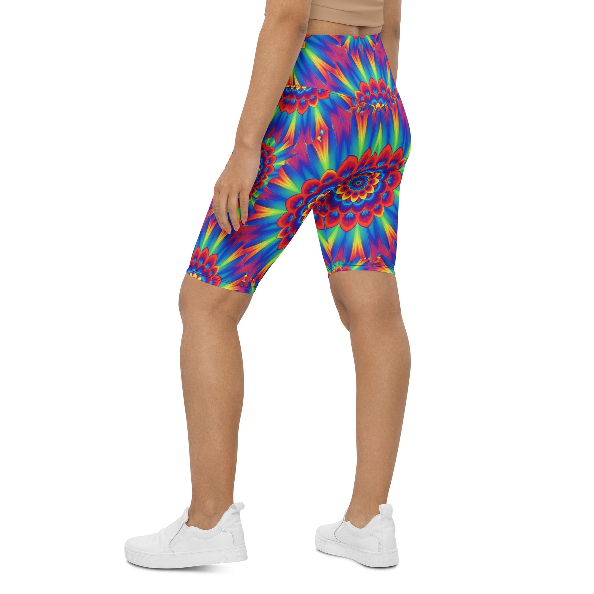 Psychedelic Neon Rainbow Burst Bike Shorts | GearBunch
