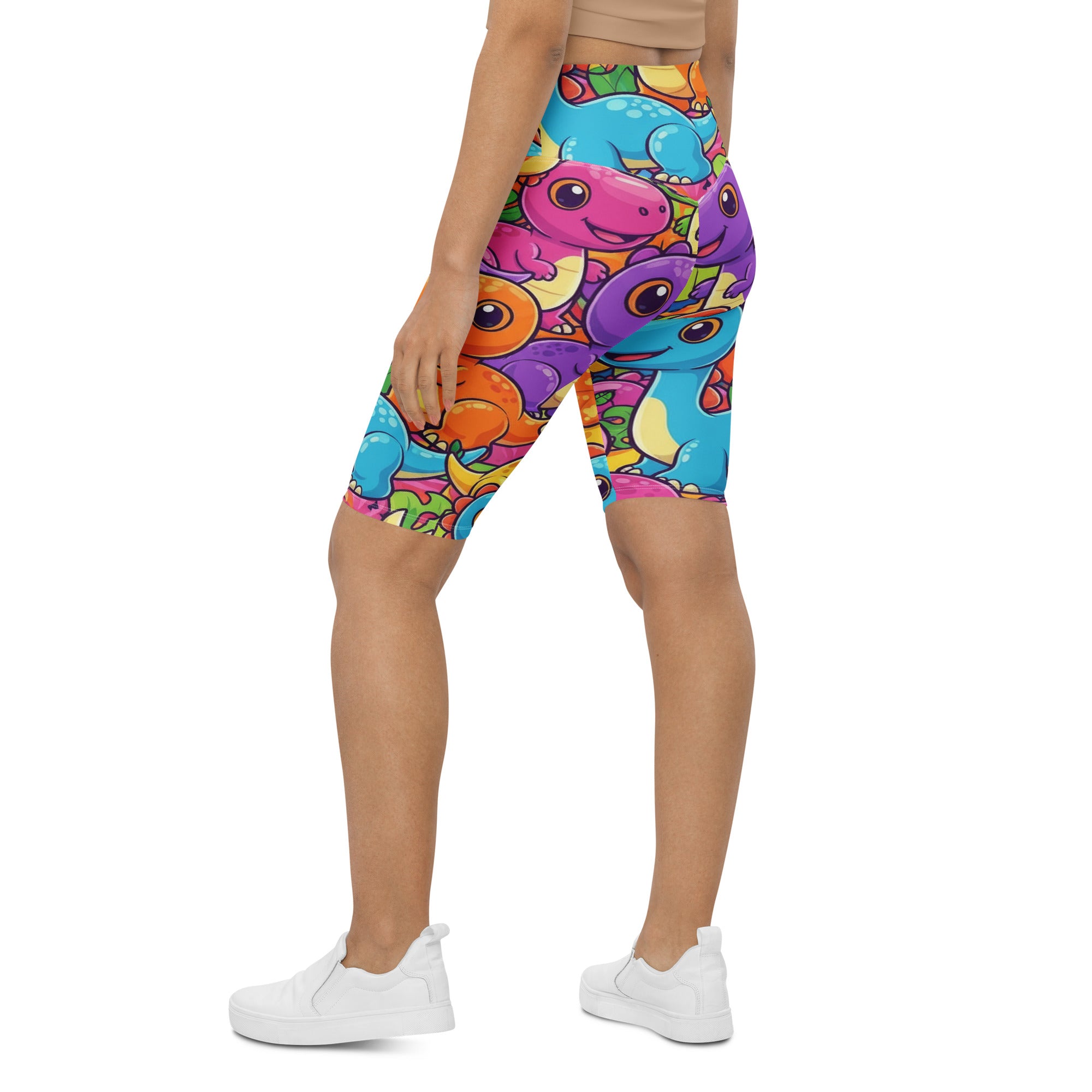 Vibrant Dinosaur Stomp Bike Shorts | GearBunch
