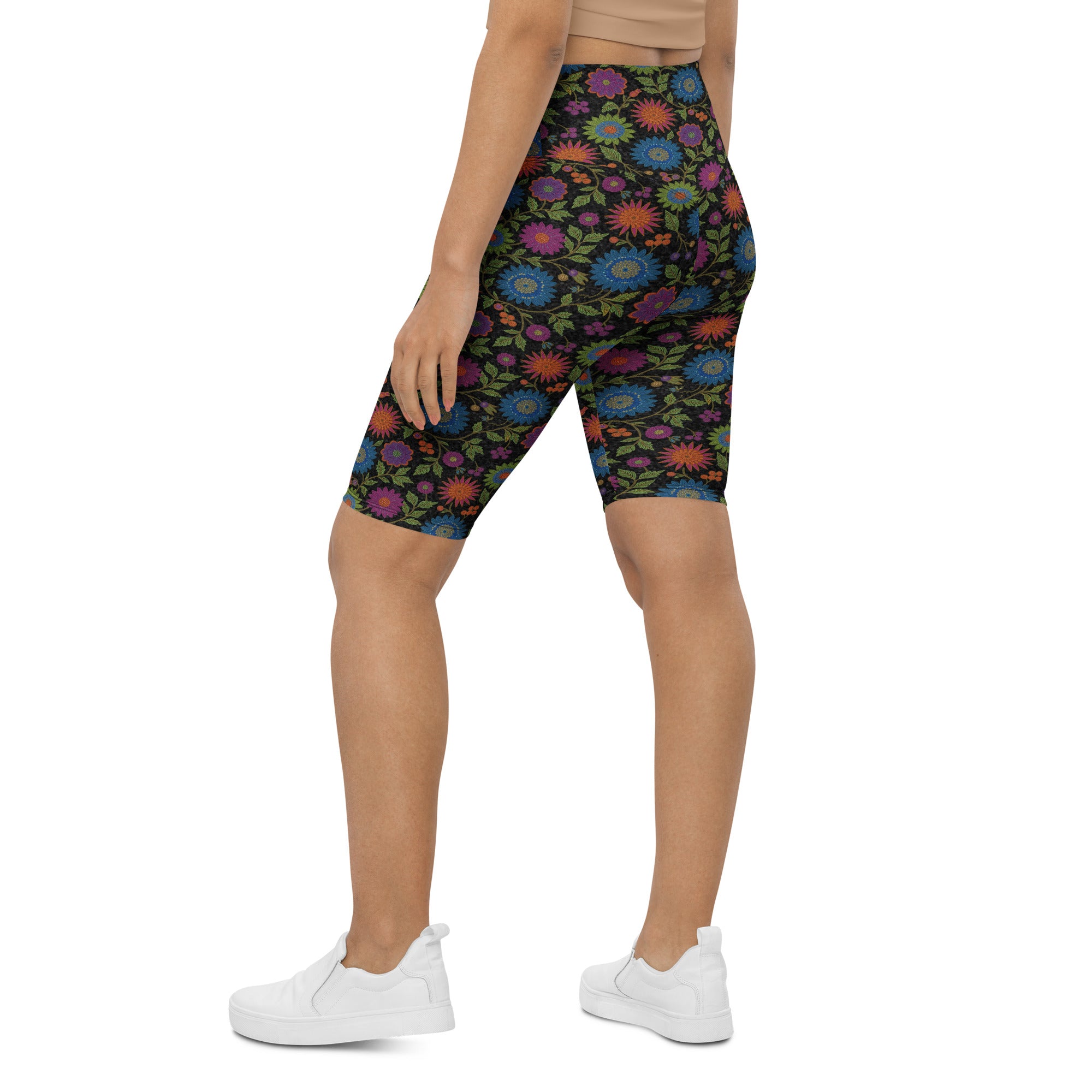 Rainbow Paillette Botanical Bike Shorts | GearBunch