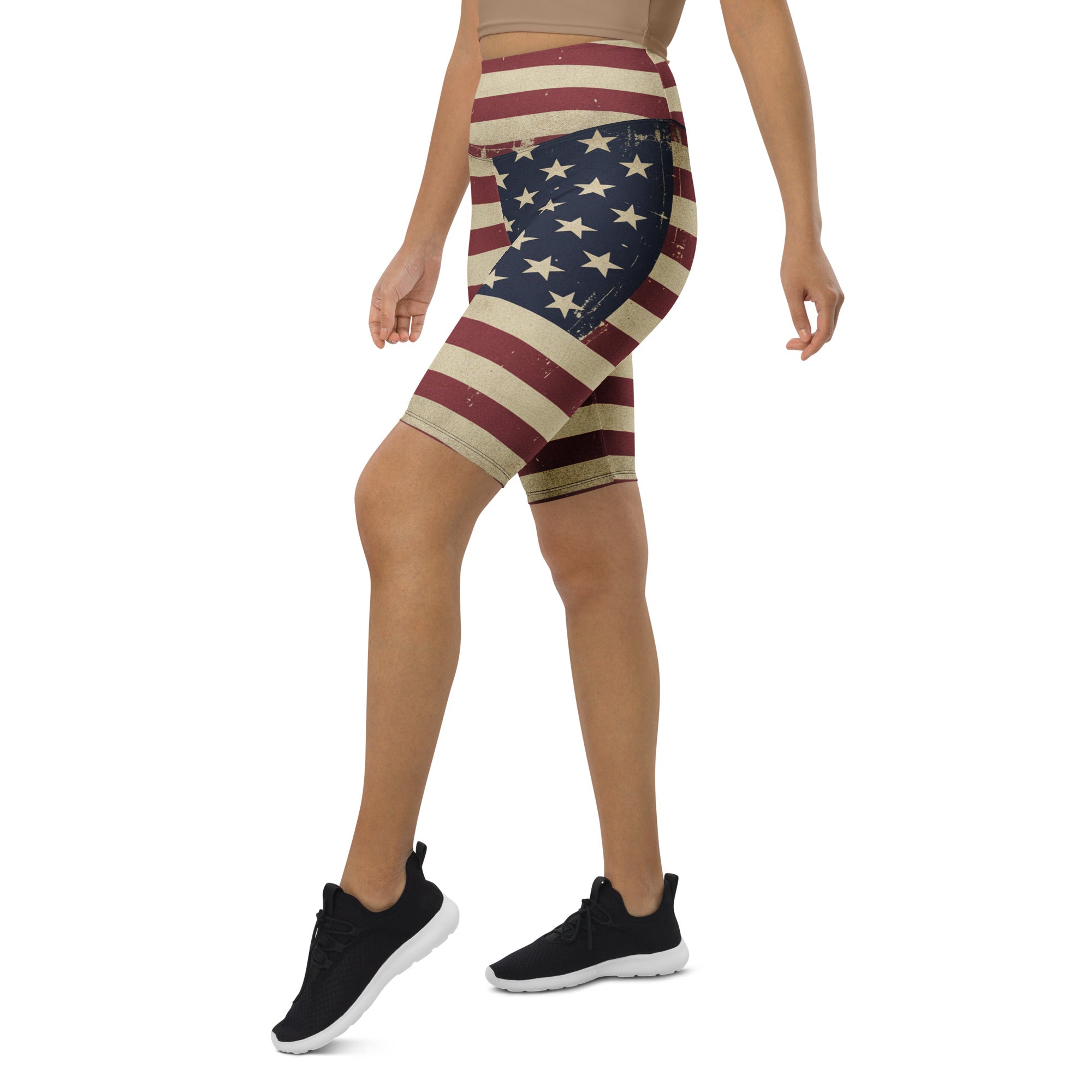 Vintage Distressed American Flag Bike Shorts | GearBunch