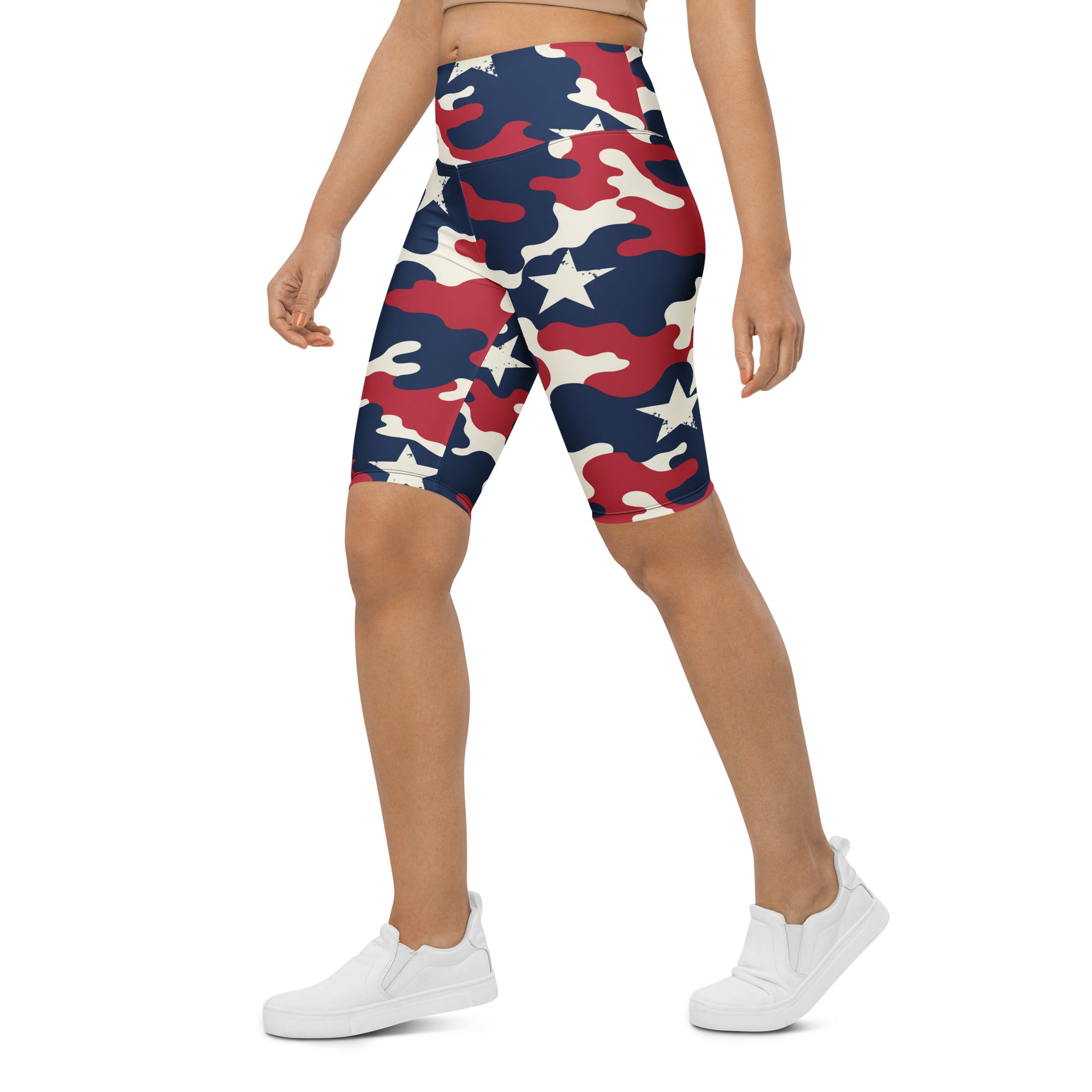 Red White Blue Camo Stars Bike Shorts | GearBunch
