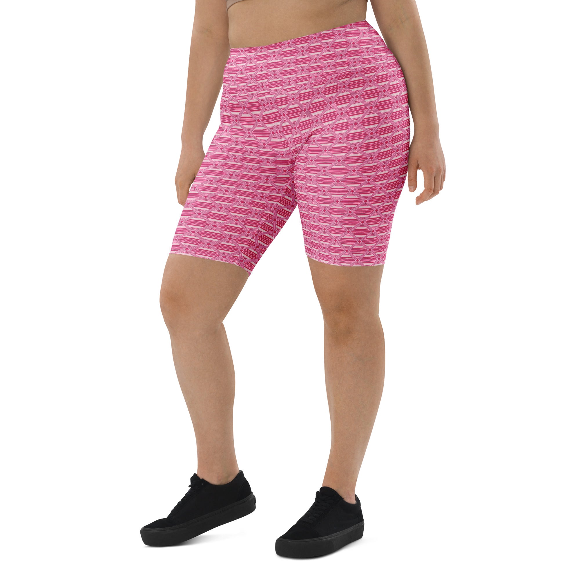 Pink Preppy Stripes Bike Shorts | GearBunch