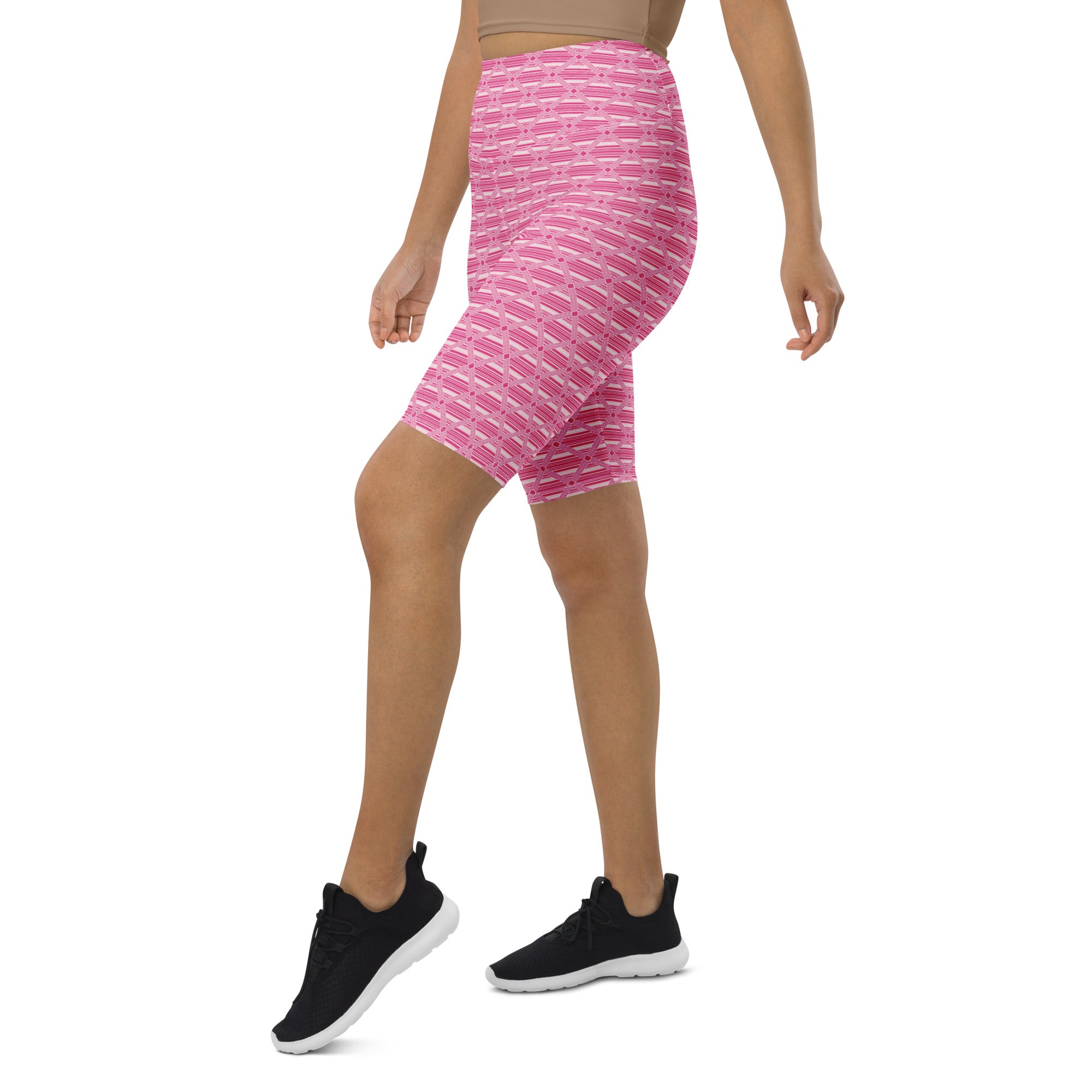 Pink Preppy Stripes Bike Shorts | GearBunch