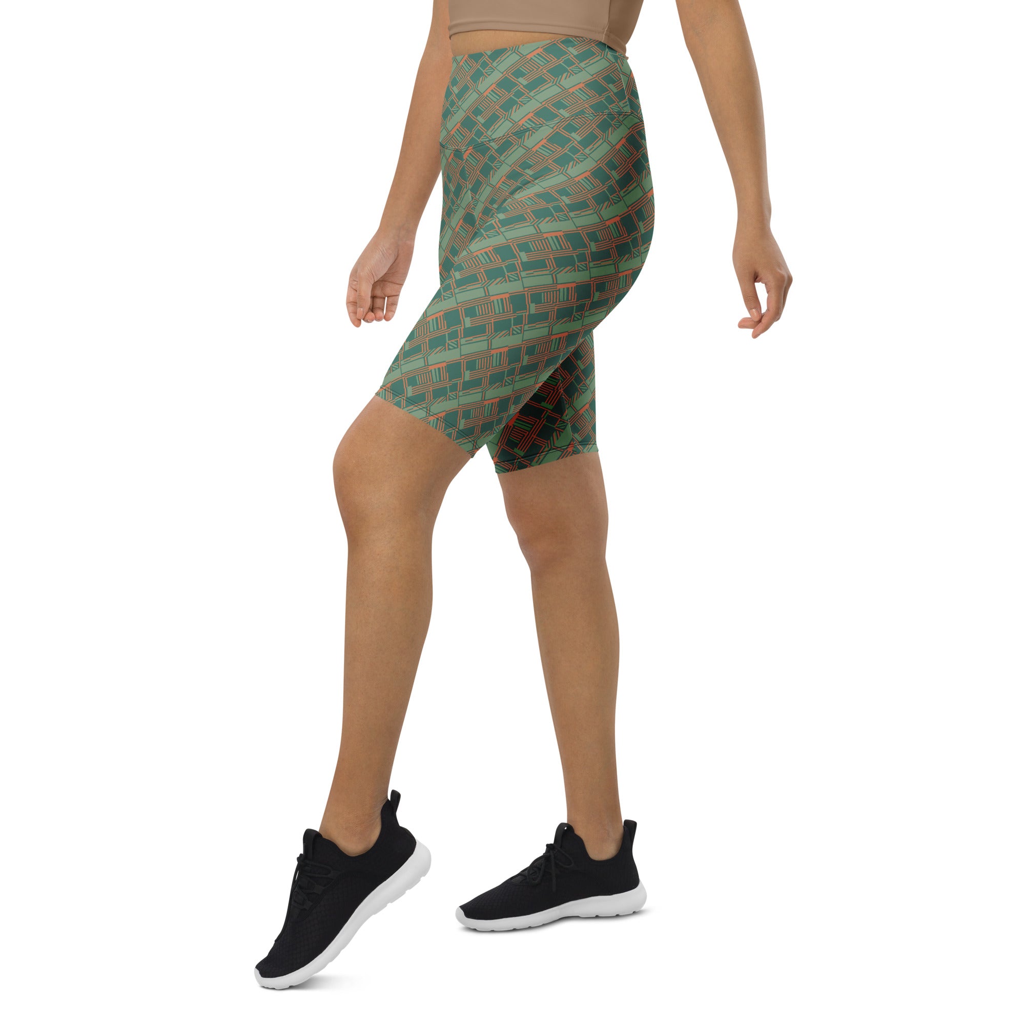 Green Terracotta Stripes Bike Shorts | GearBunch