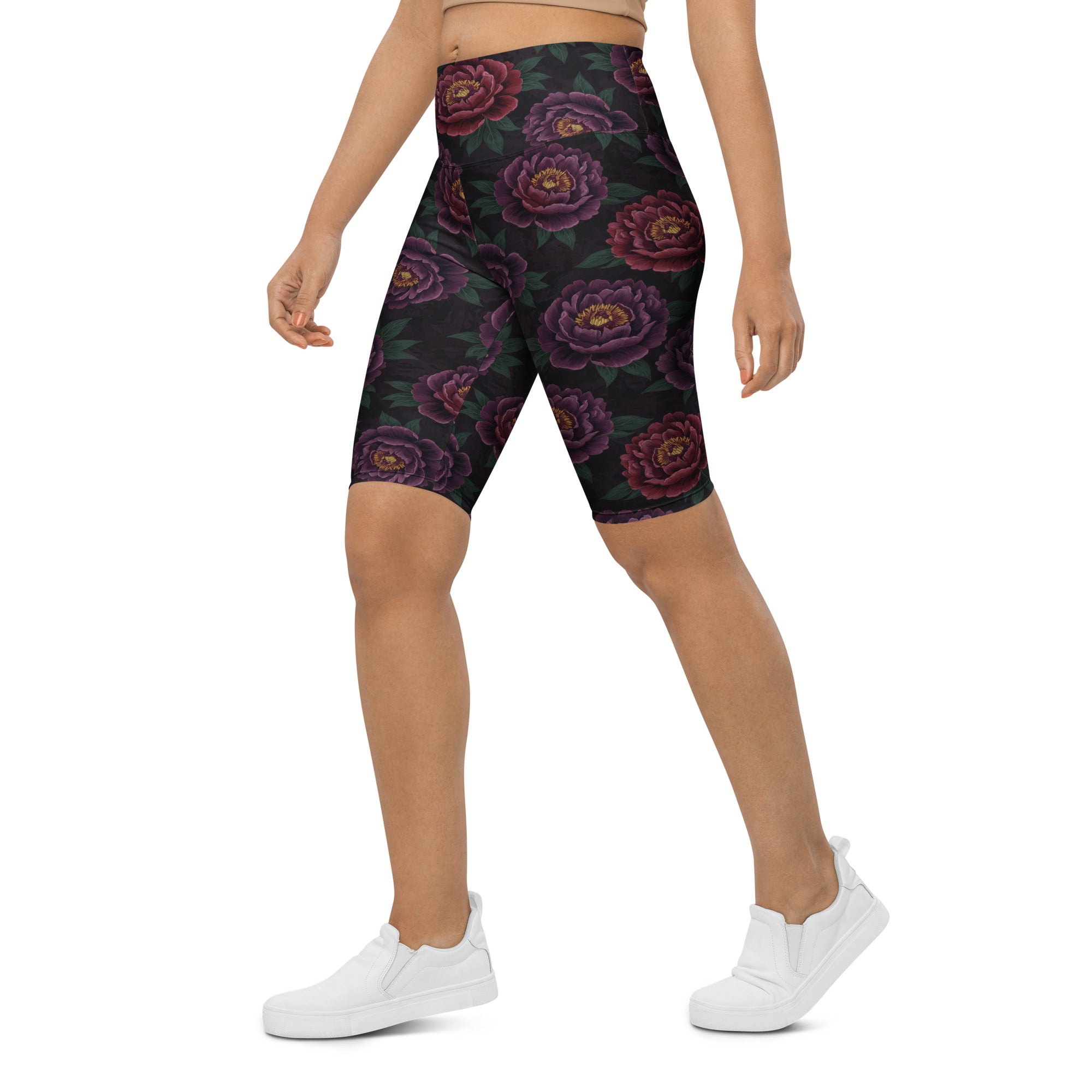 Dark Moody Peonies Bike Shorts | GearBunch