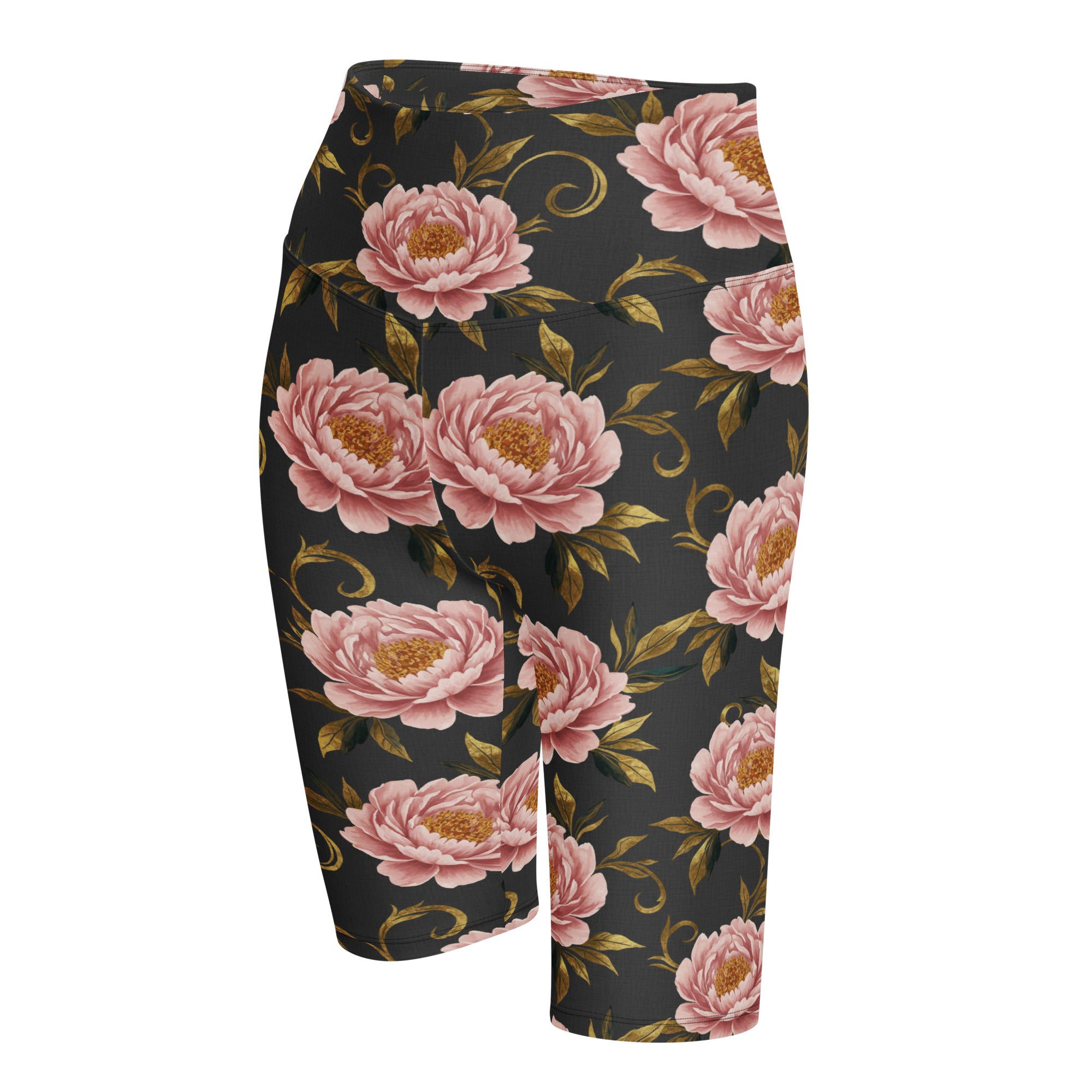 Blush Peonies and Gold Bike Shorts | GearBunch