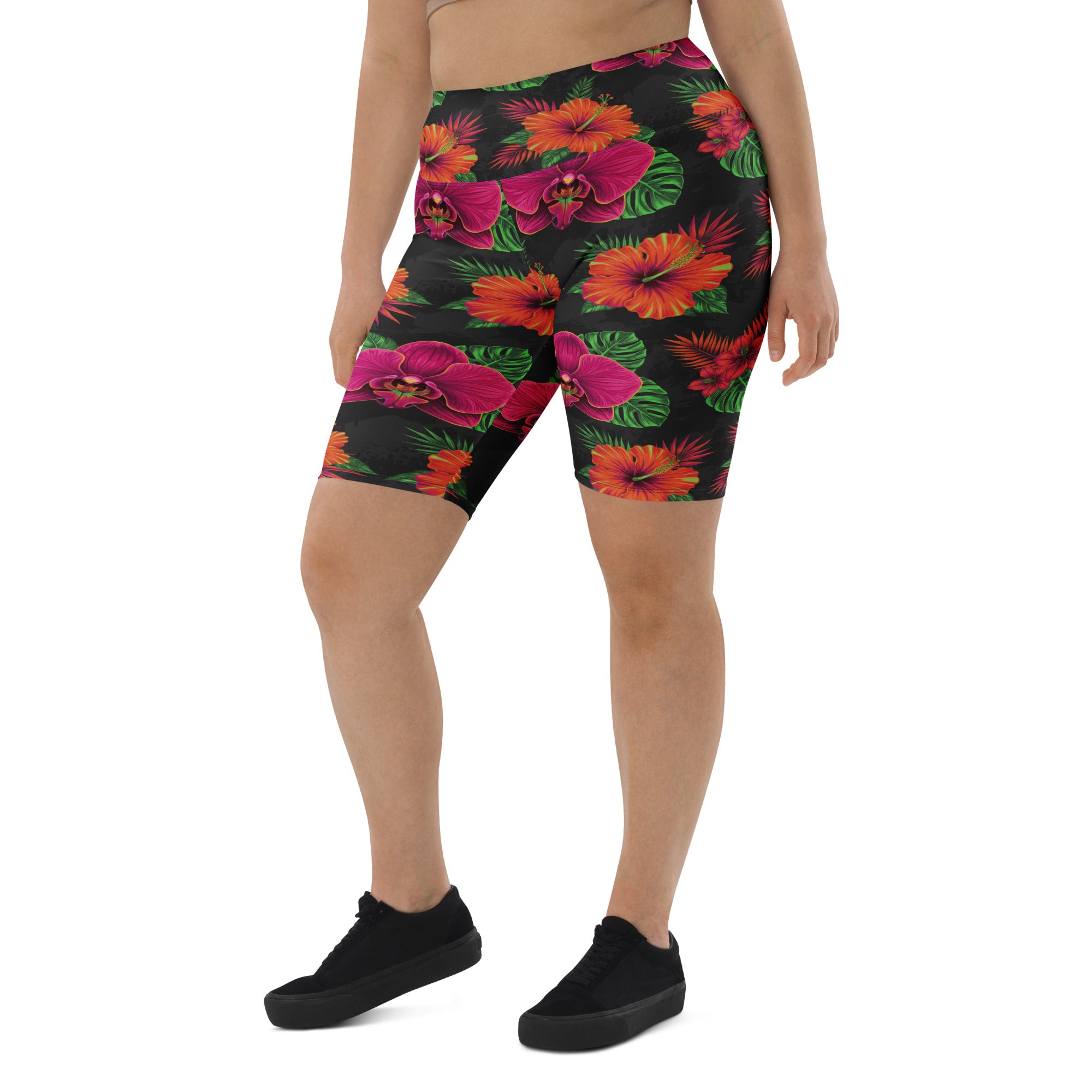 Neon Tropical Flowers Bike Shorts | GearBunch