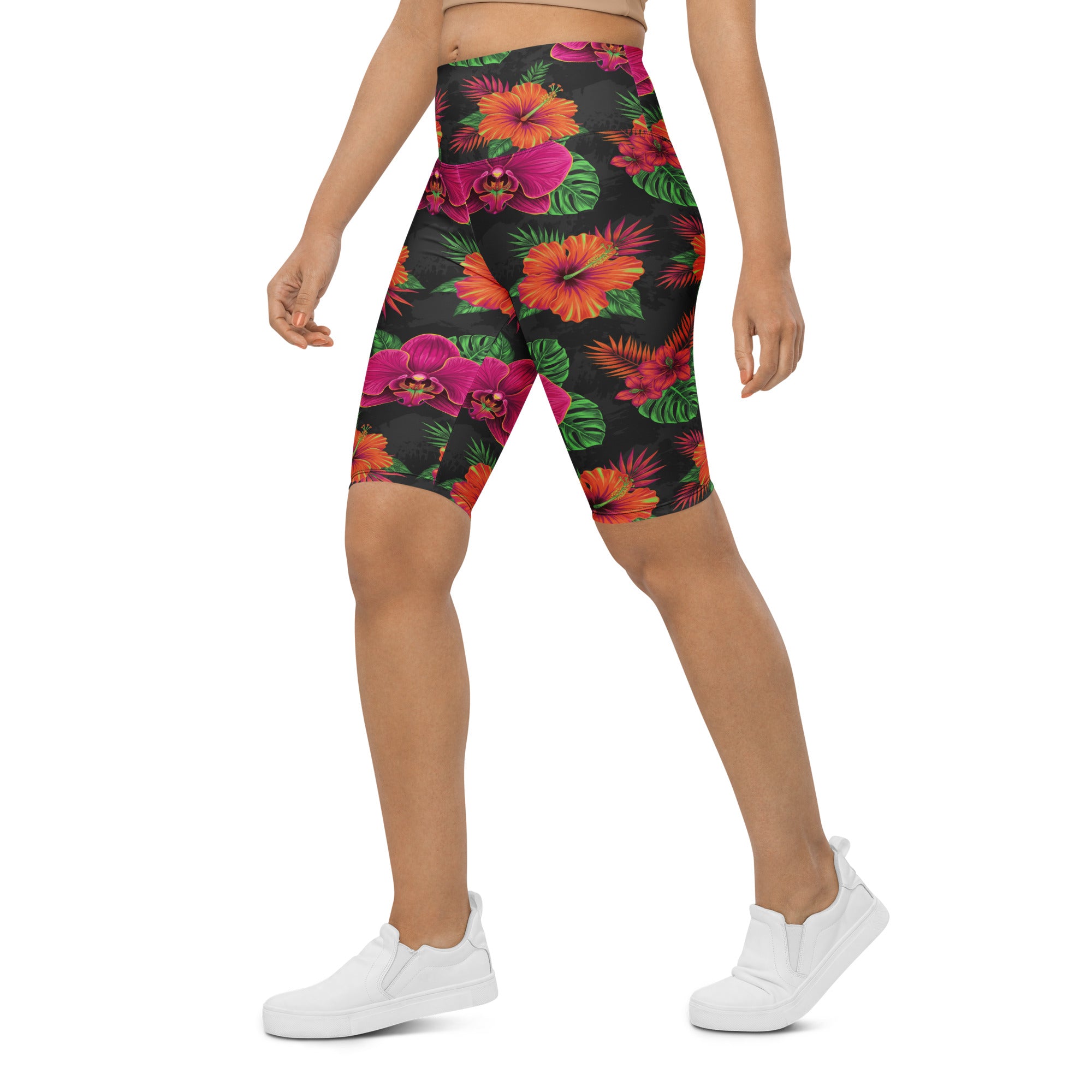 Neon Tropical Flowers Bike Shorts | GearBunch