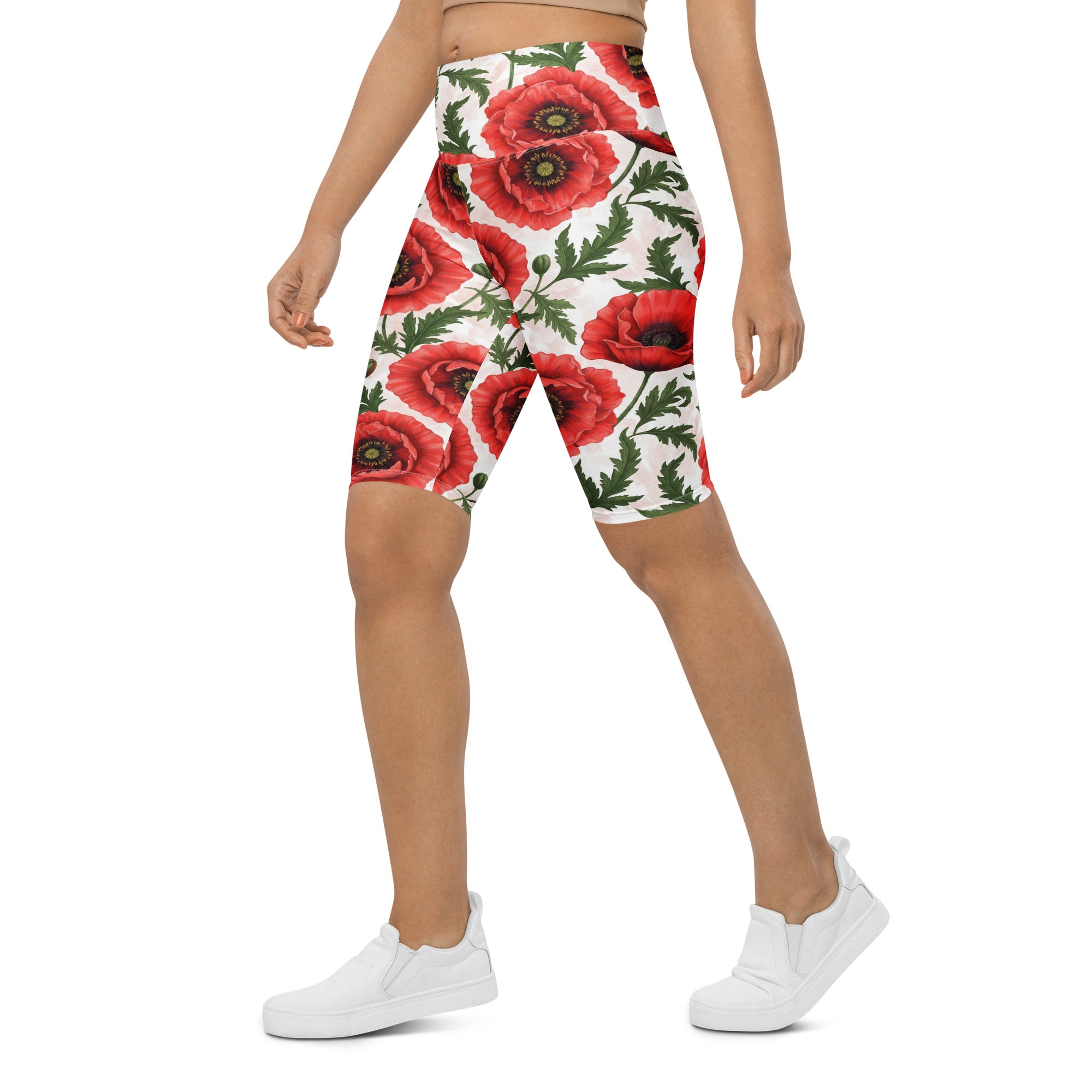 Whimsical Garden Poppies Bike Shorts | GearBunch
