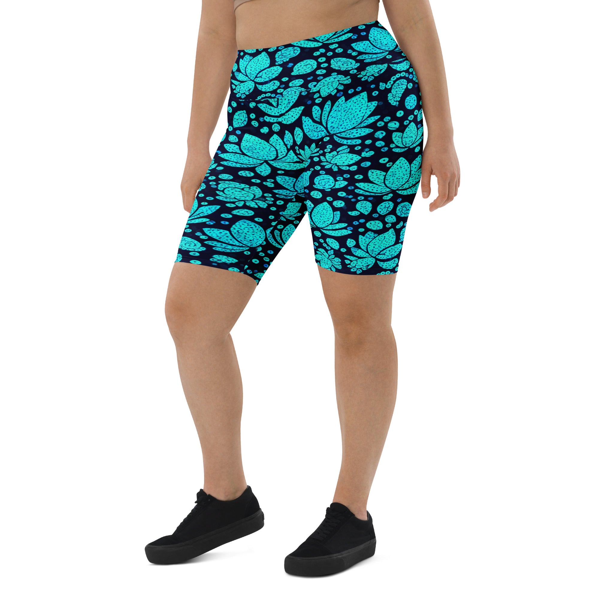 Teal Paillette Lotus Bike Shorts | GearBunch