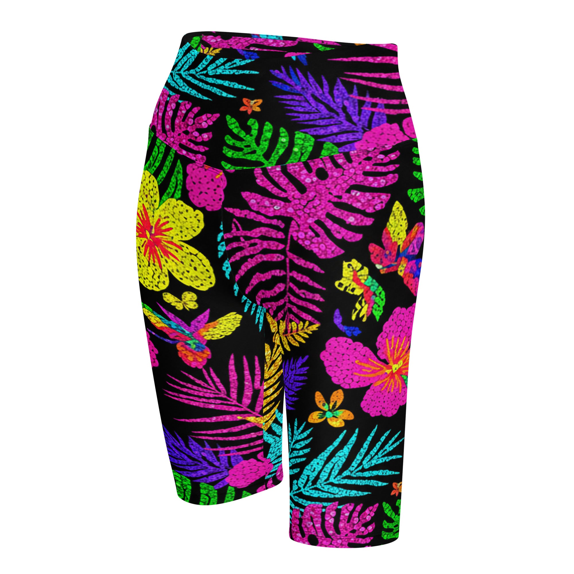 Rainbow Paillette Tropical Bike Shorts | GearBunch