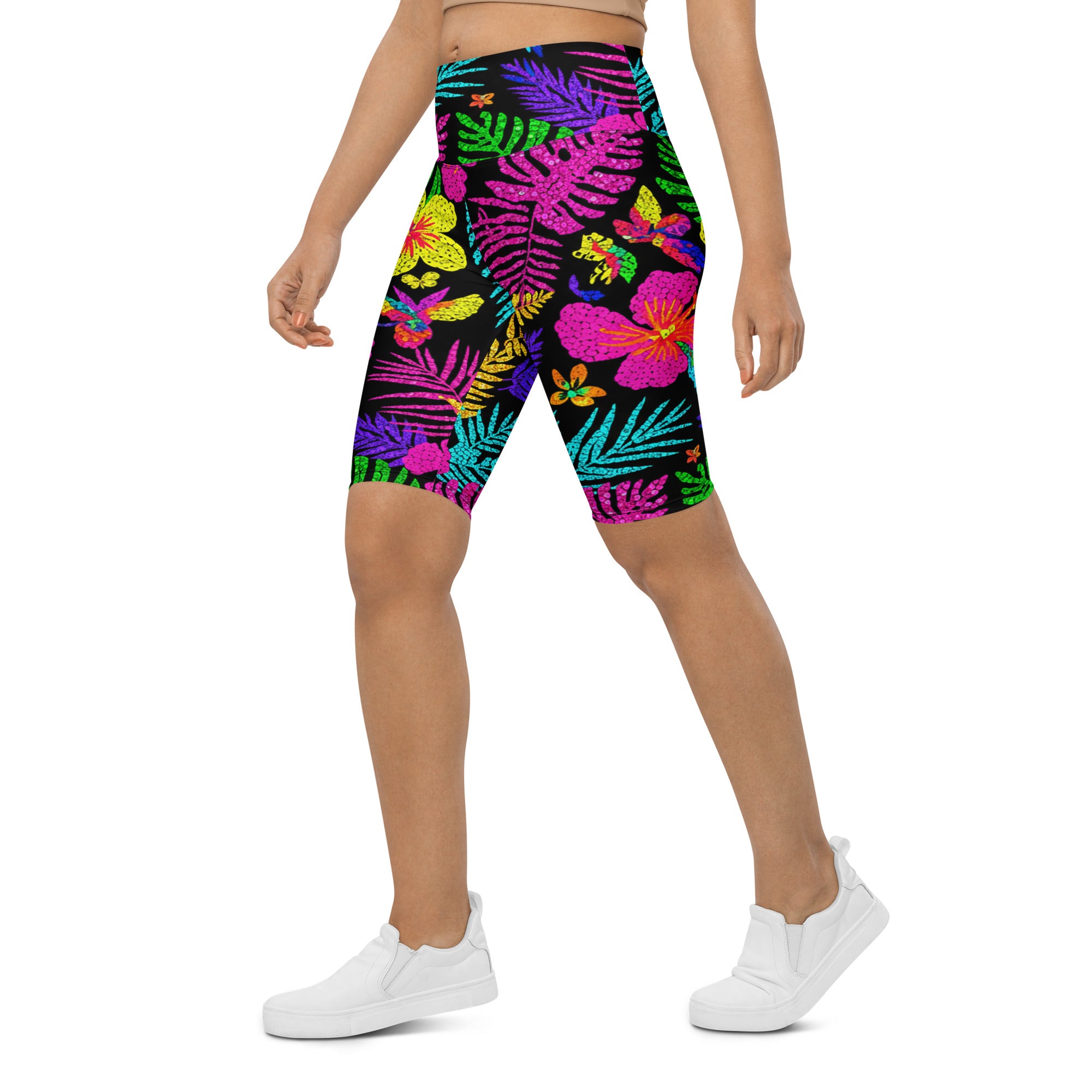 Rainbow Paillette Tropical Bike Shorts | GearBunch