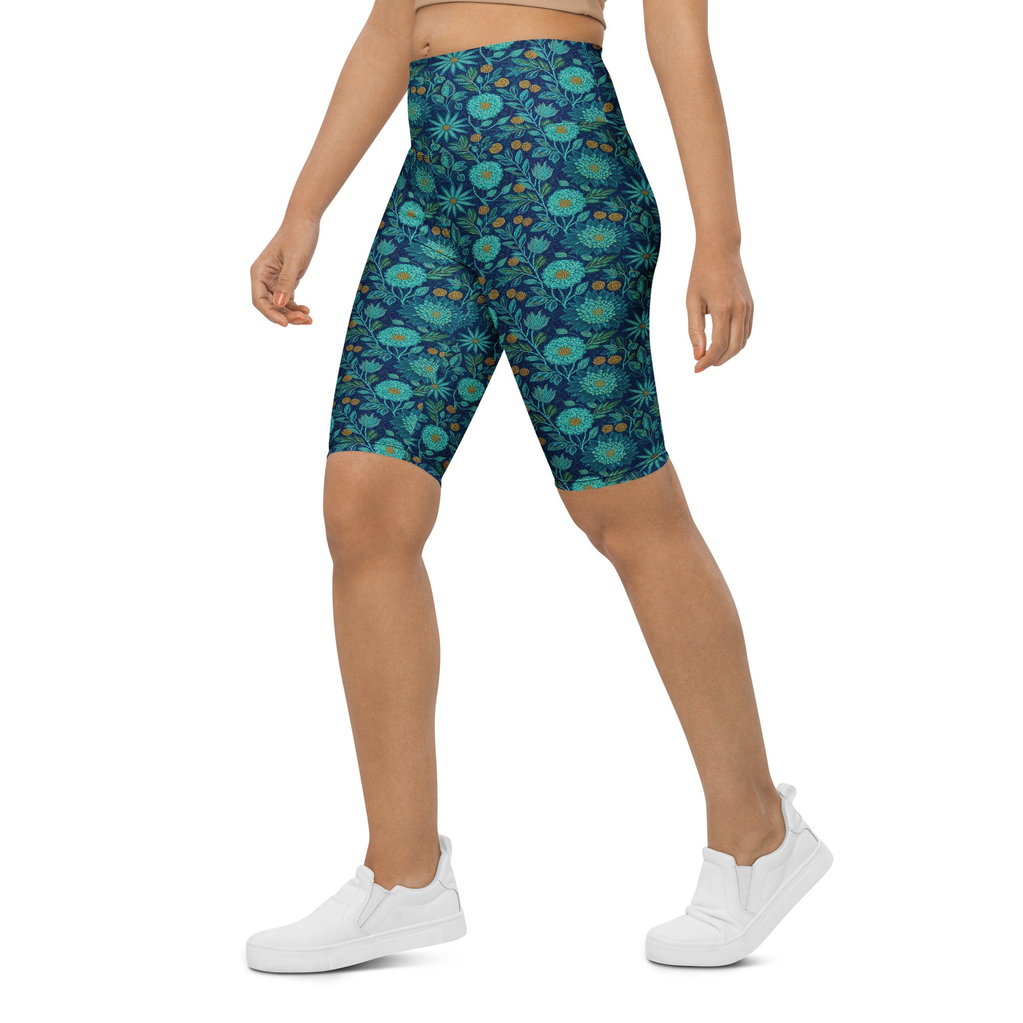 Teal Lotus Garden Bike Shorts | GearBunch