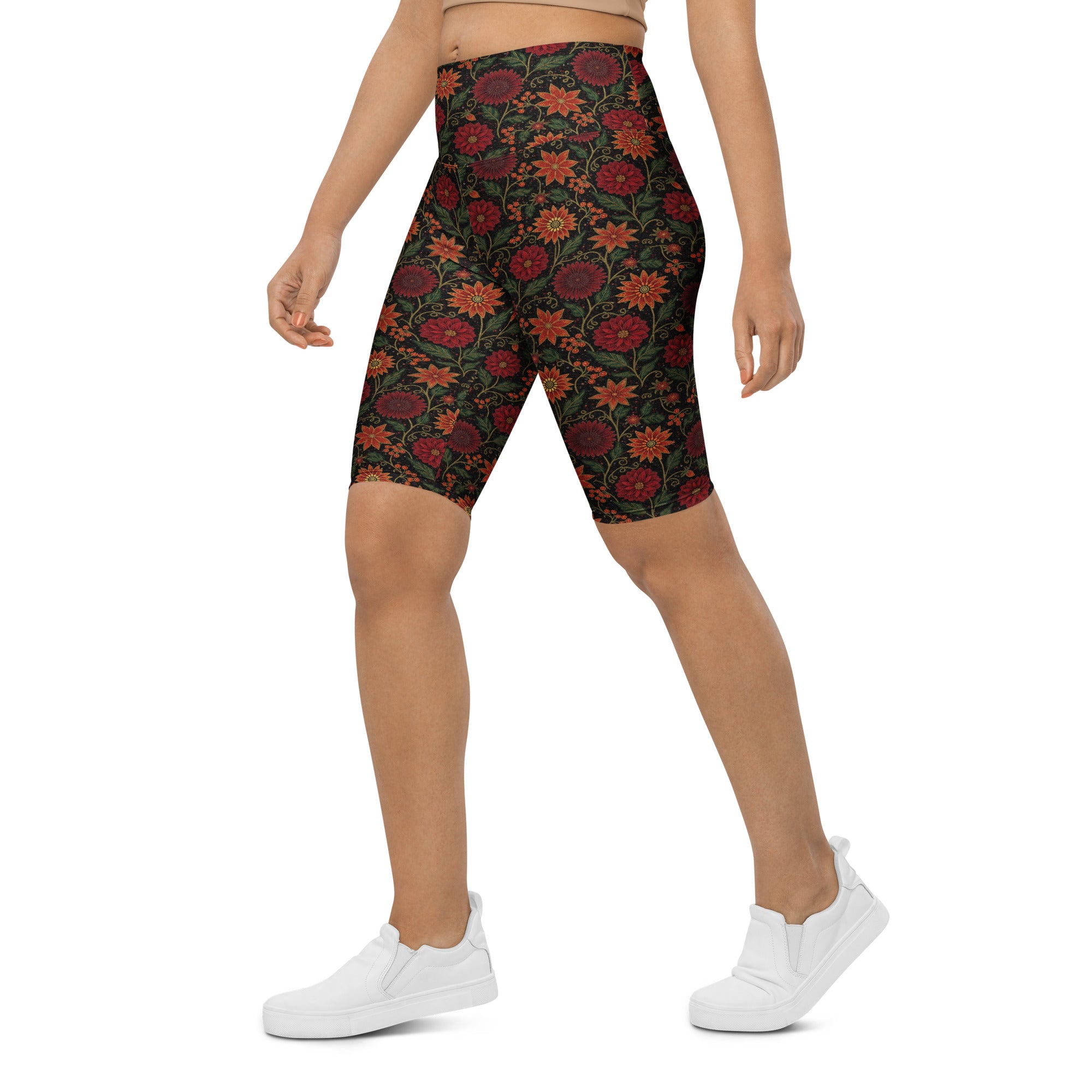 Crimson Floral Bike Shorts | GearBunch