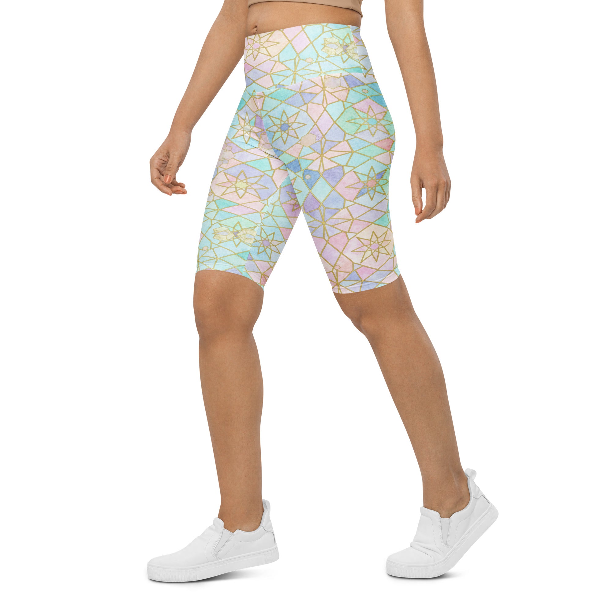 Arabic Watercolour Pastel Rainbow Bike Shorts | GearBunch