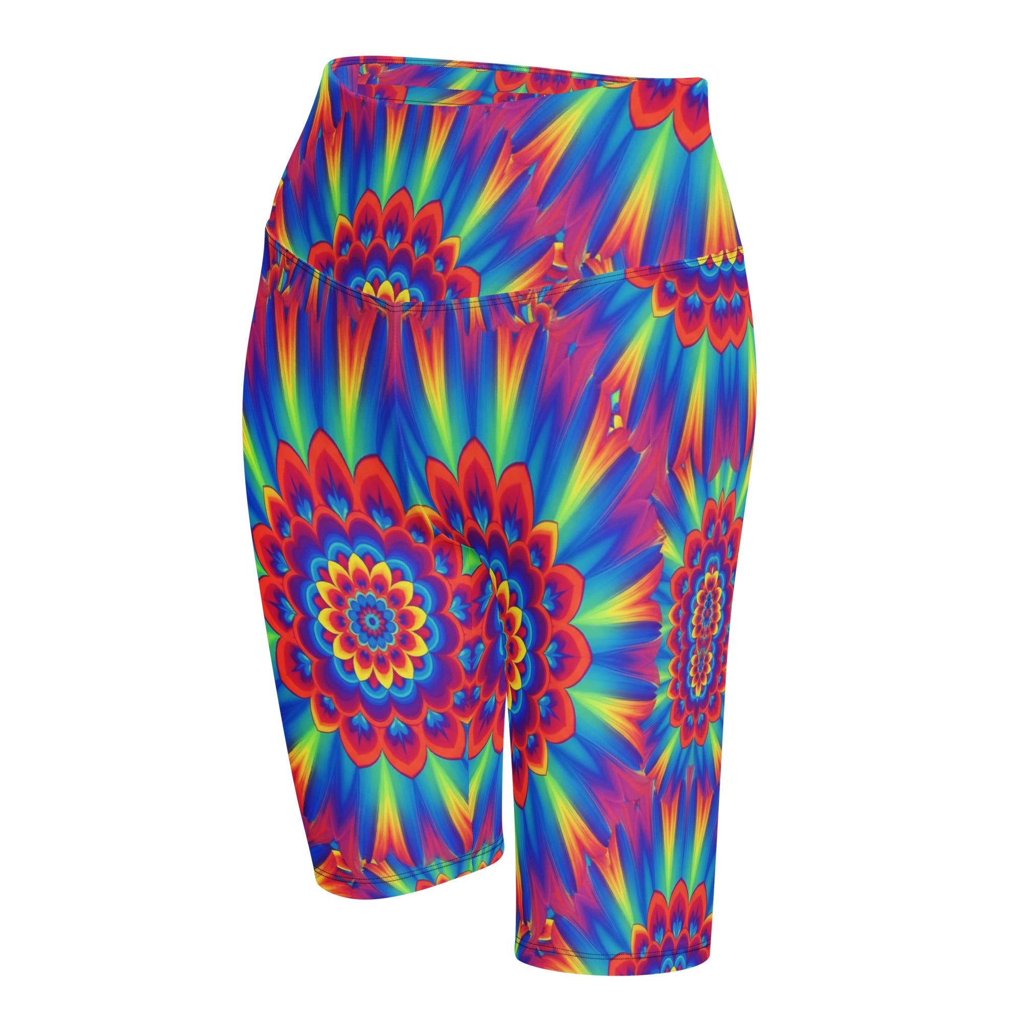 Psychedelic Neon Rainbow Burst Bike Shorts | GearBunch