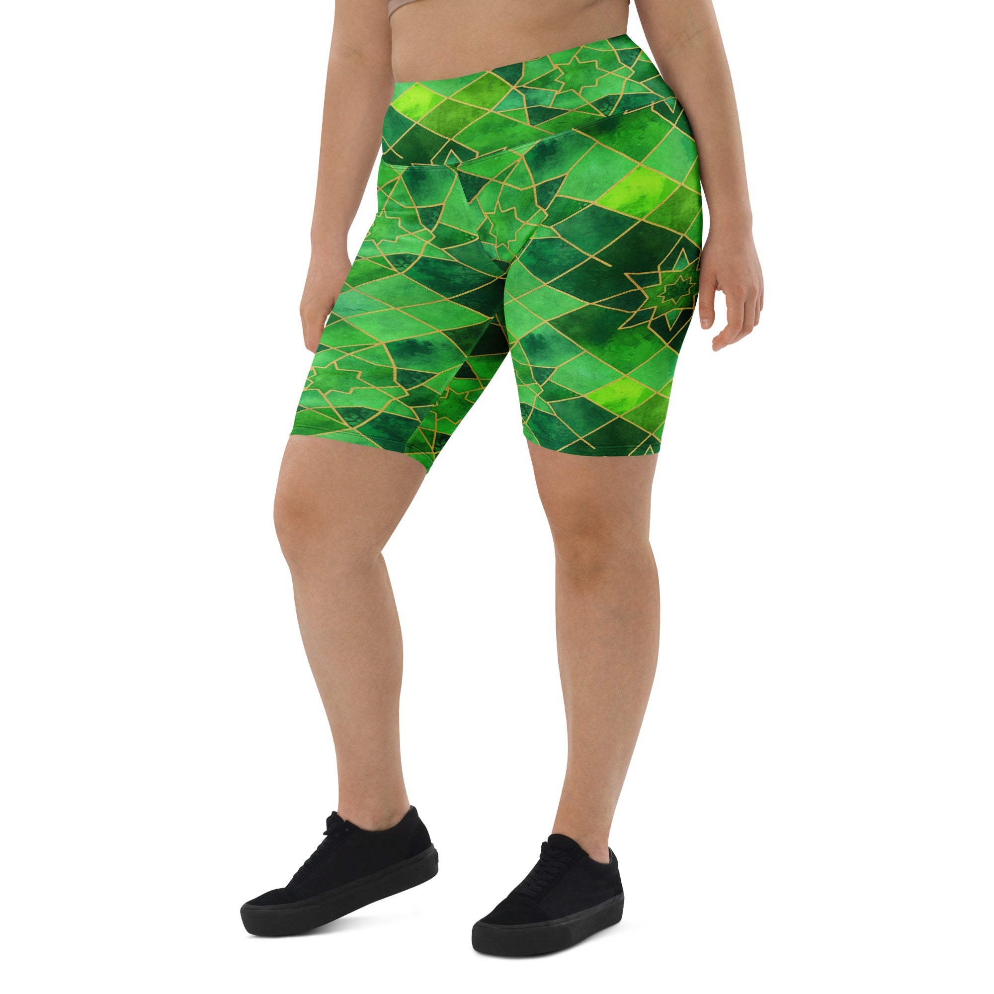 Arabic Watercolour Emerald Jewel Bike Shorts | GearBunch