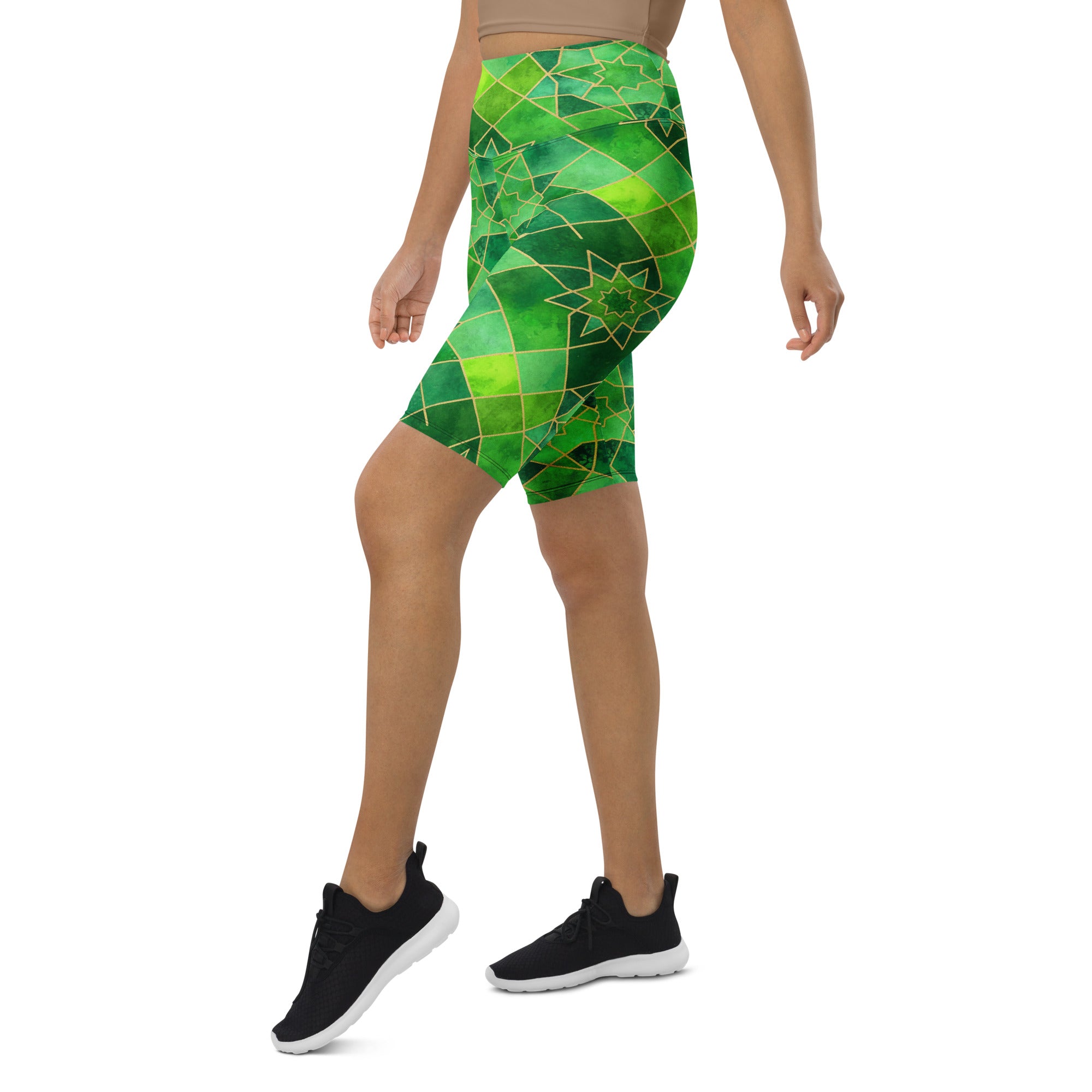 Arabic Watercolour Emerald Jewel Bike Shorts | GearBunch