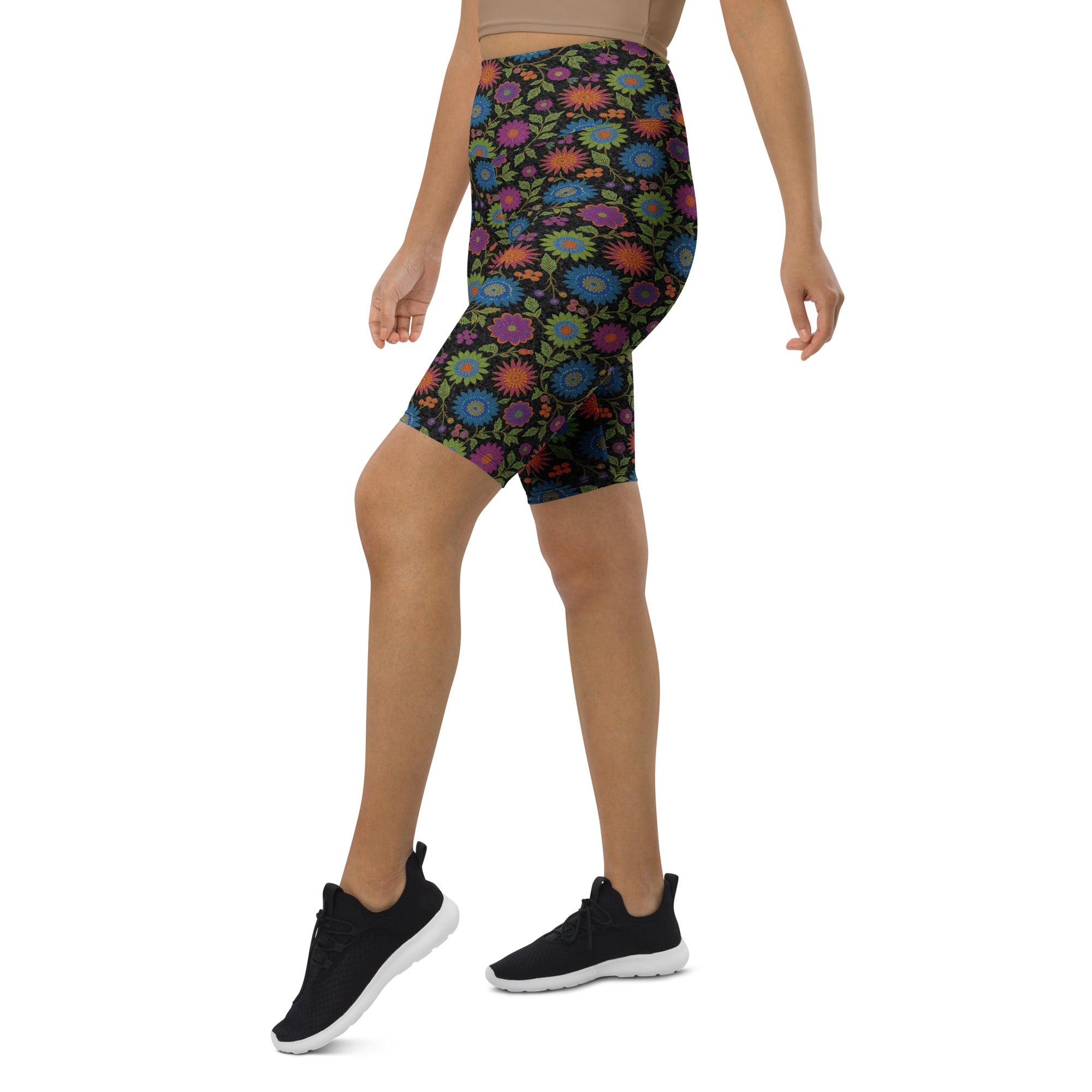Rainbow Paillette Botanical Bike Shorts | GearBunch