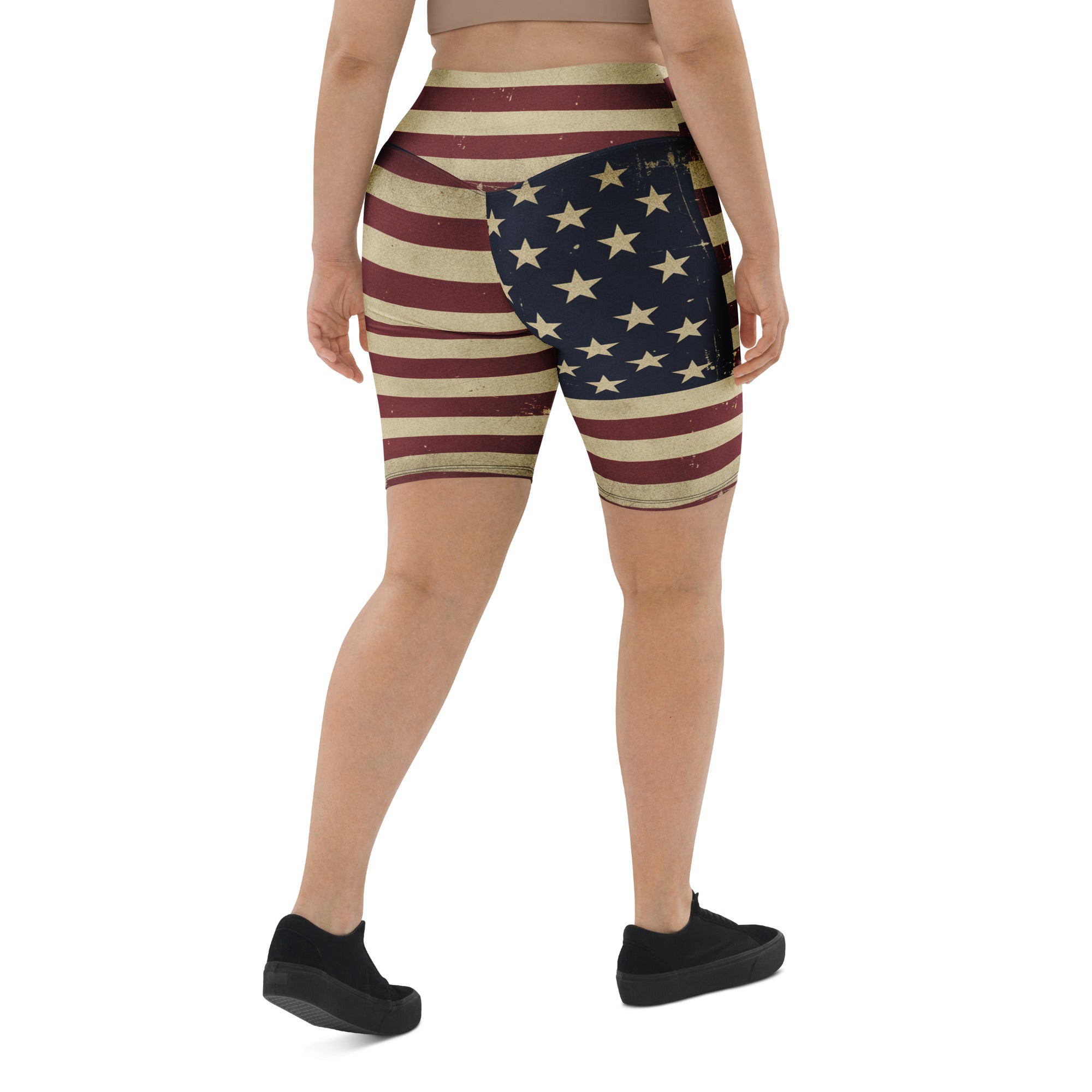 Vintage Distressed American Flag Bike Shorts | GearBunch
