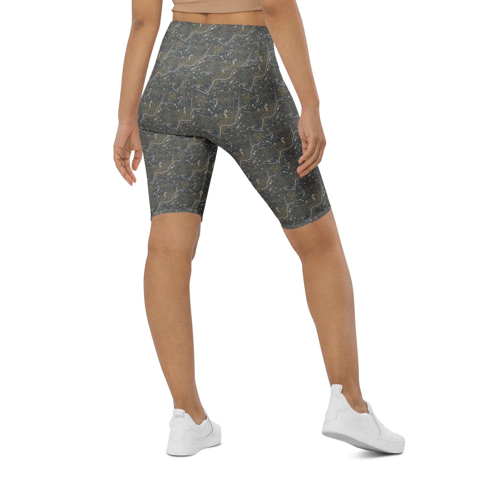Paris Map Grey Gold Bike Shorts | GearBunch