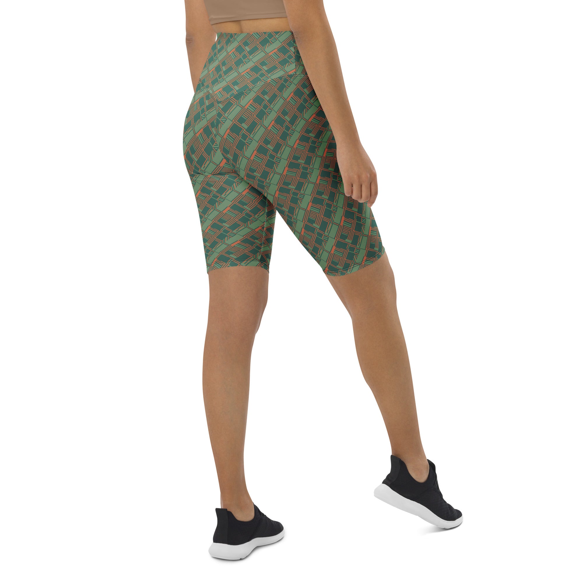 Green Terracotta Stripes Bike Shorts | GearBunch