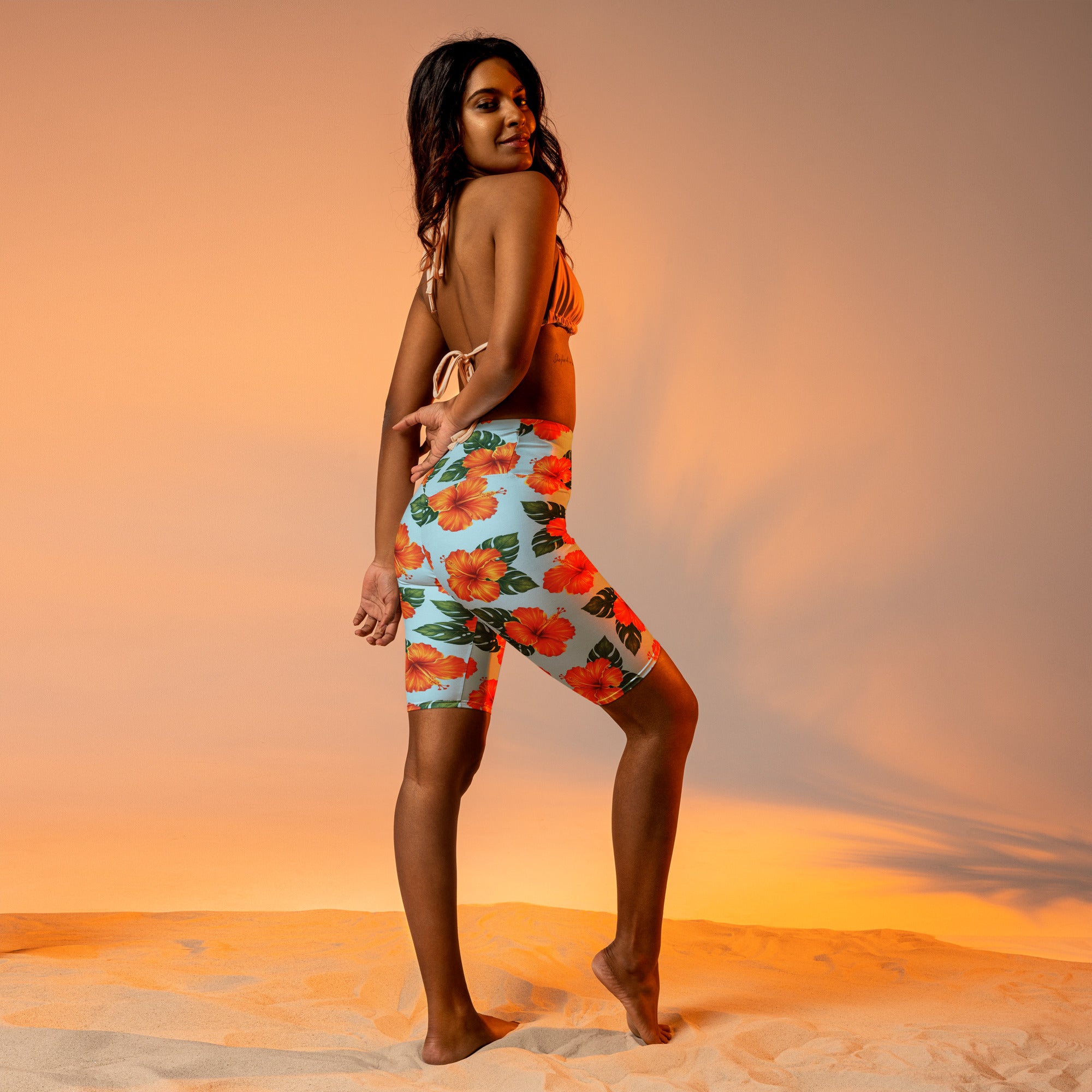 Tropical Hibiscus Bloom Bike Shorts | GearBunch
