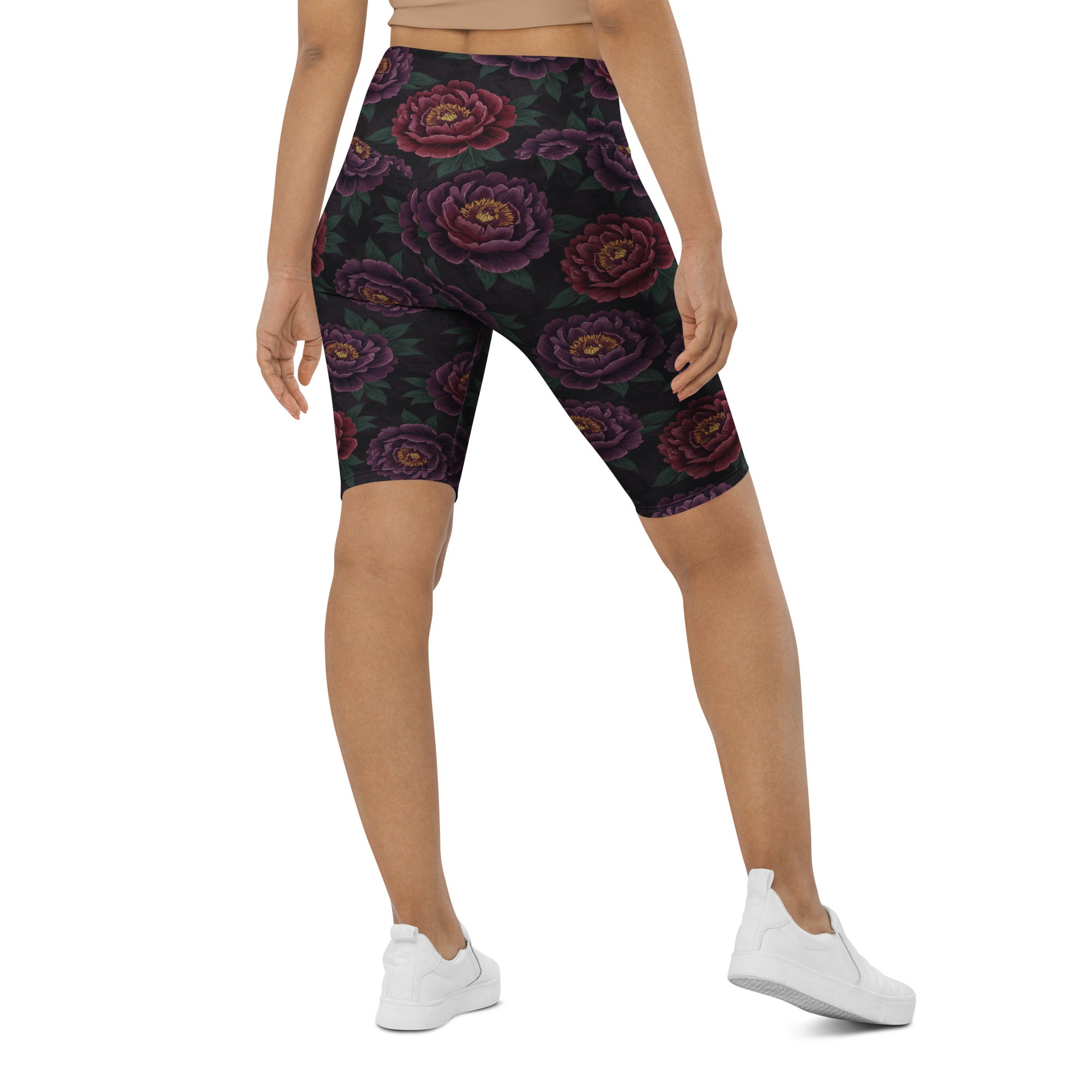 Dark Moody Peonies Bike Shorts | GearBunch