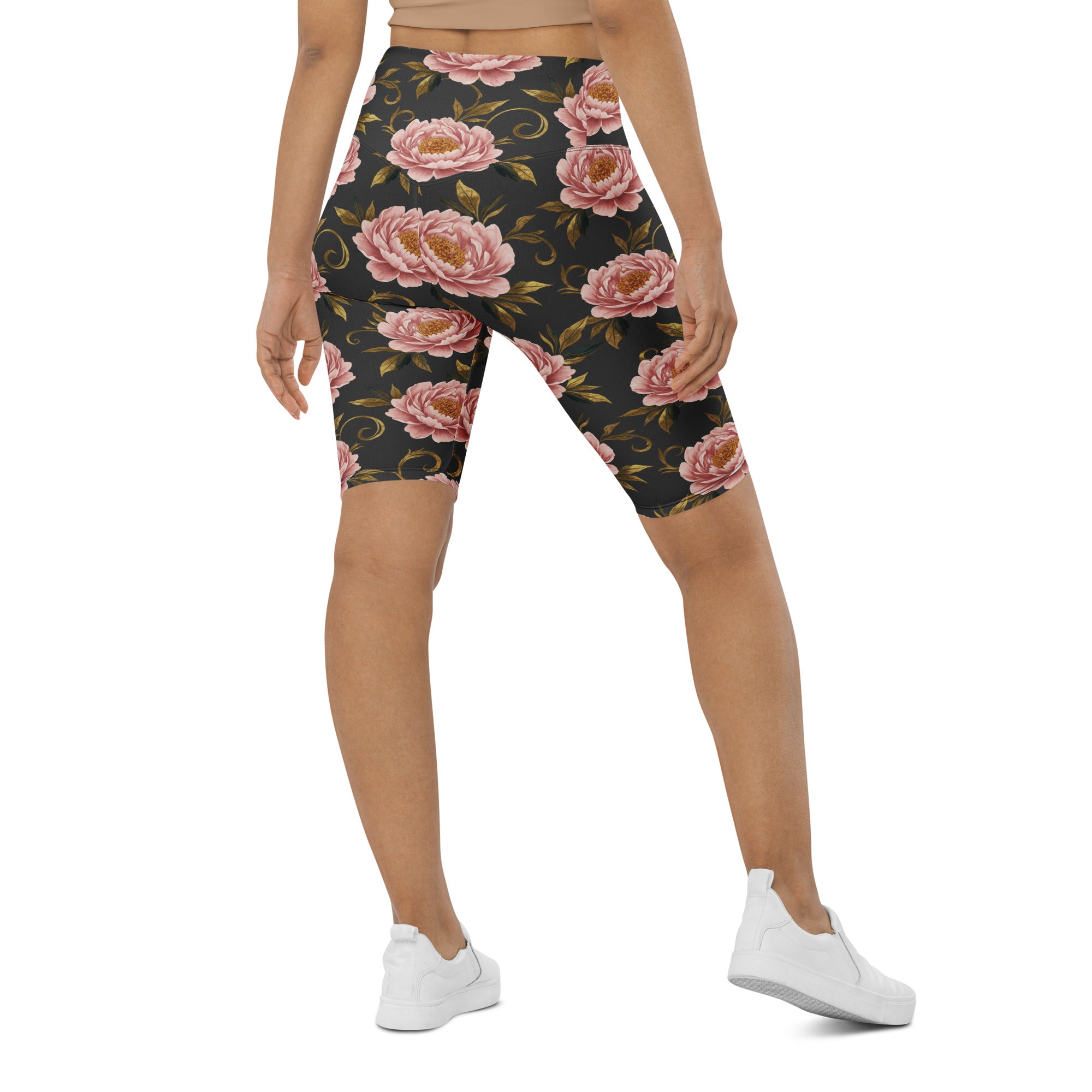 Blush Peonies and Gold Bike Shorts | GearBunch