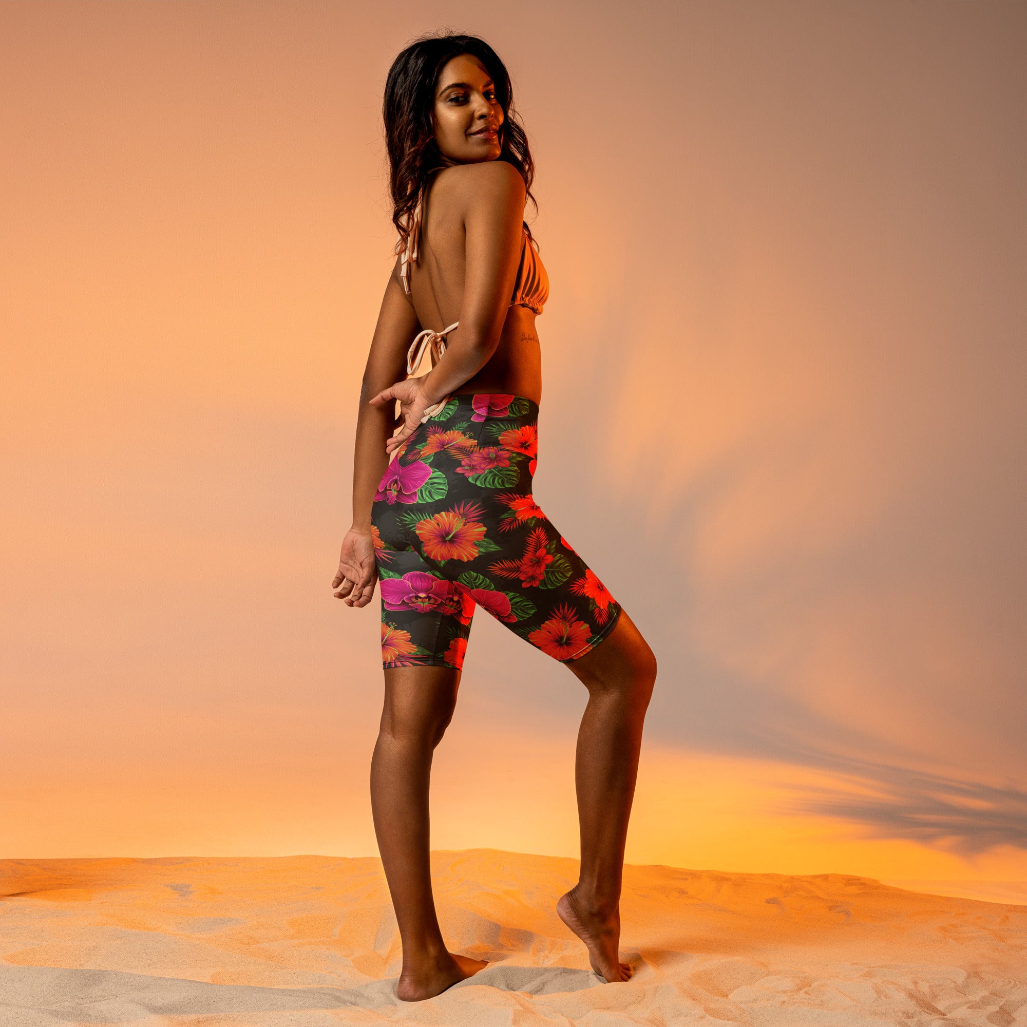 Neon Tropical Flowers Bike Shorts | GearBunch