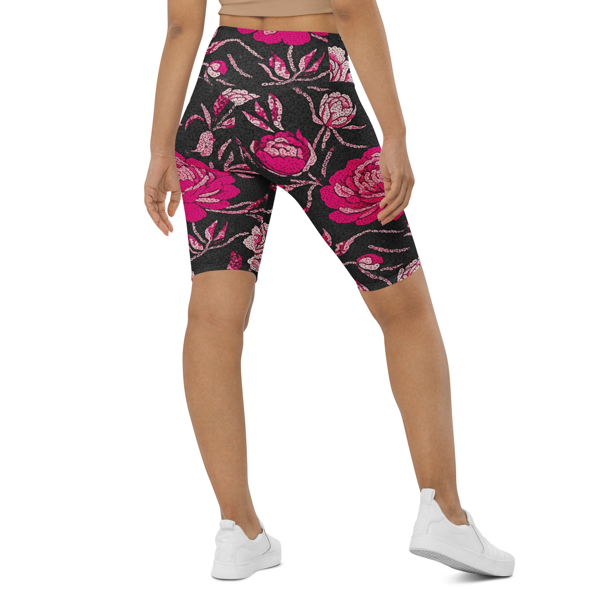 Pink Peony Paillette Bike Shorts | GearBunch