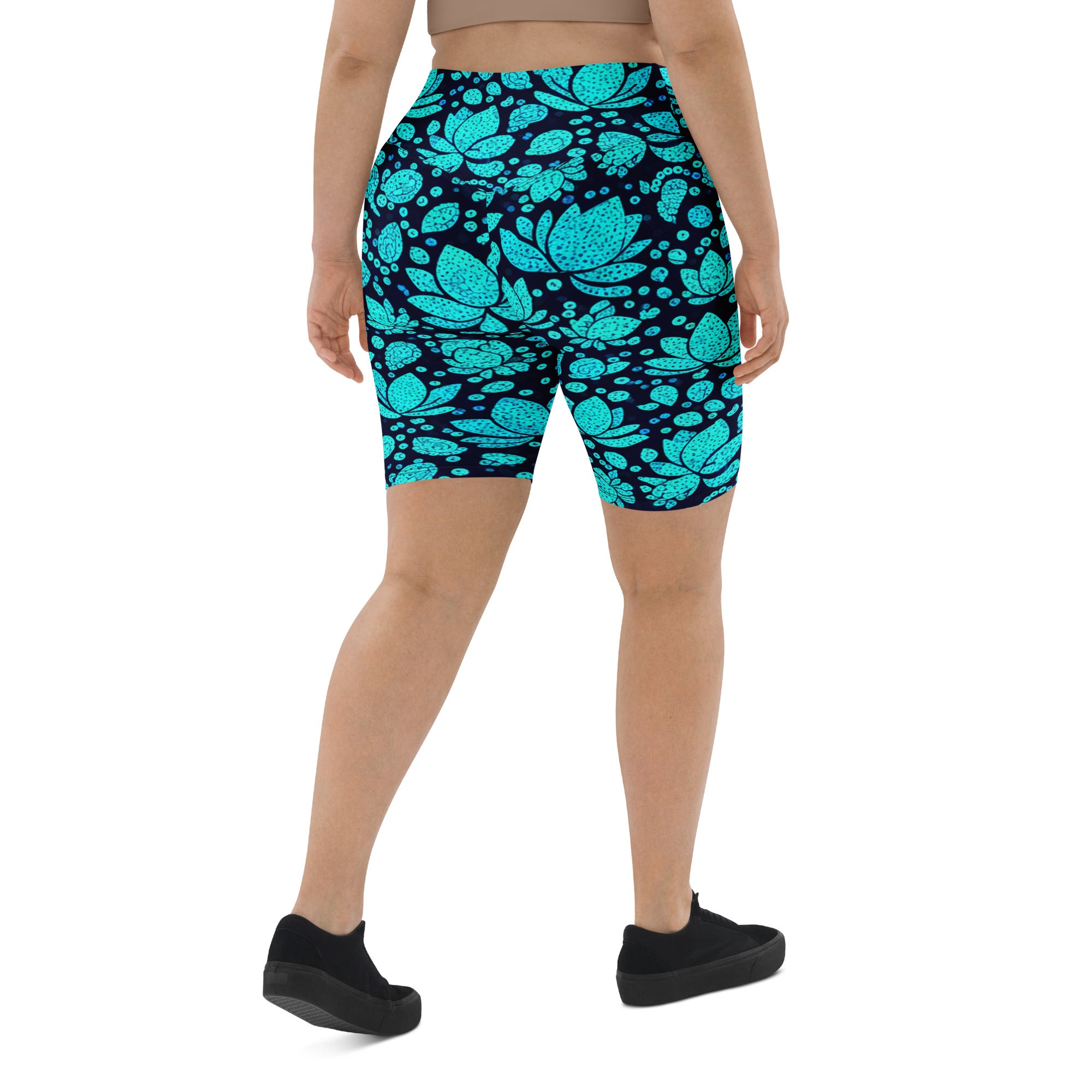 Teal Paillette Lotus Bike Shorts | GearBunch
