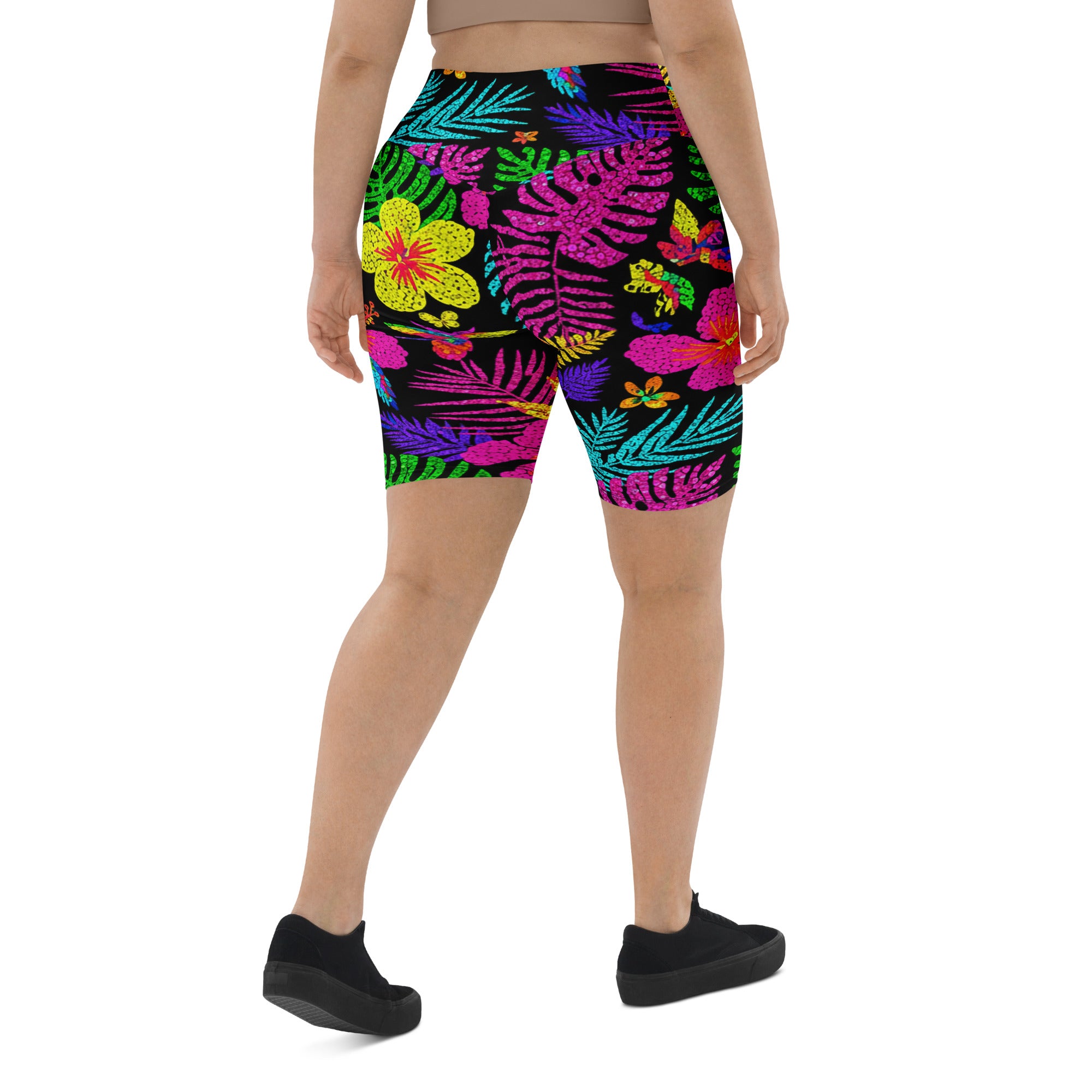 Rainbow Paillette Tropical Bike Shorts | GearBunch